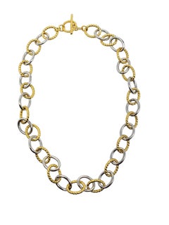 Collar de eslabones de cadena ovalada retorcida de plata de ley de dos tonos #21154