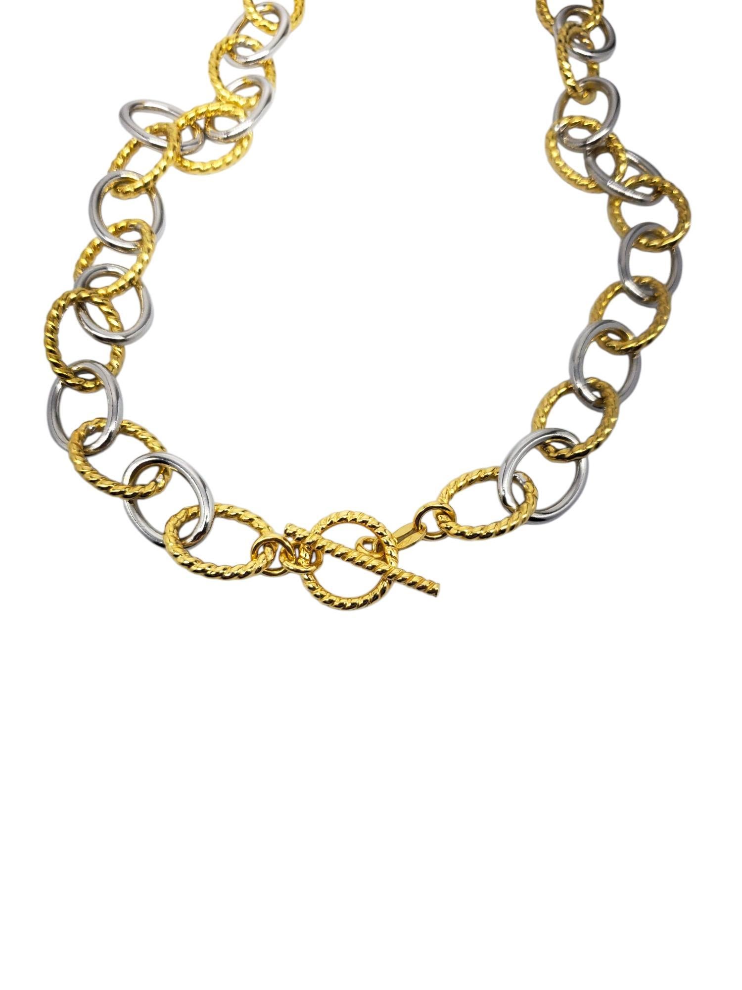 Women's Sterling Silver Two-Tone Twisted Oval Cable Chain Link Necklace #22922 For Sale