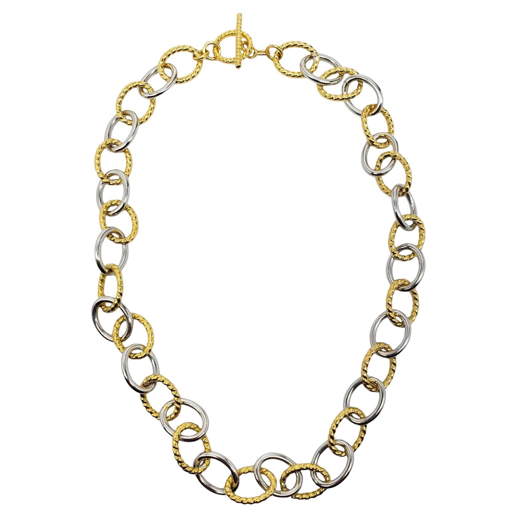 Sterling Silver Two-Tone Twisted Oval Cable Chain Link Necklace #22922