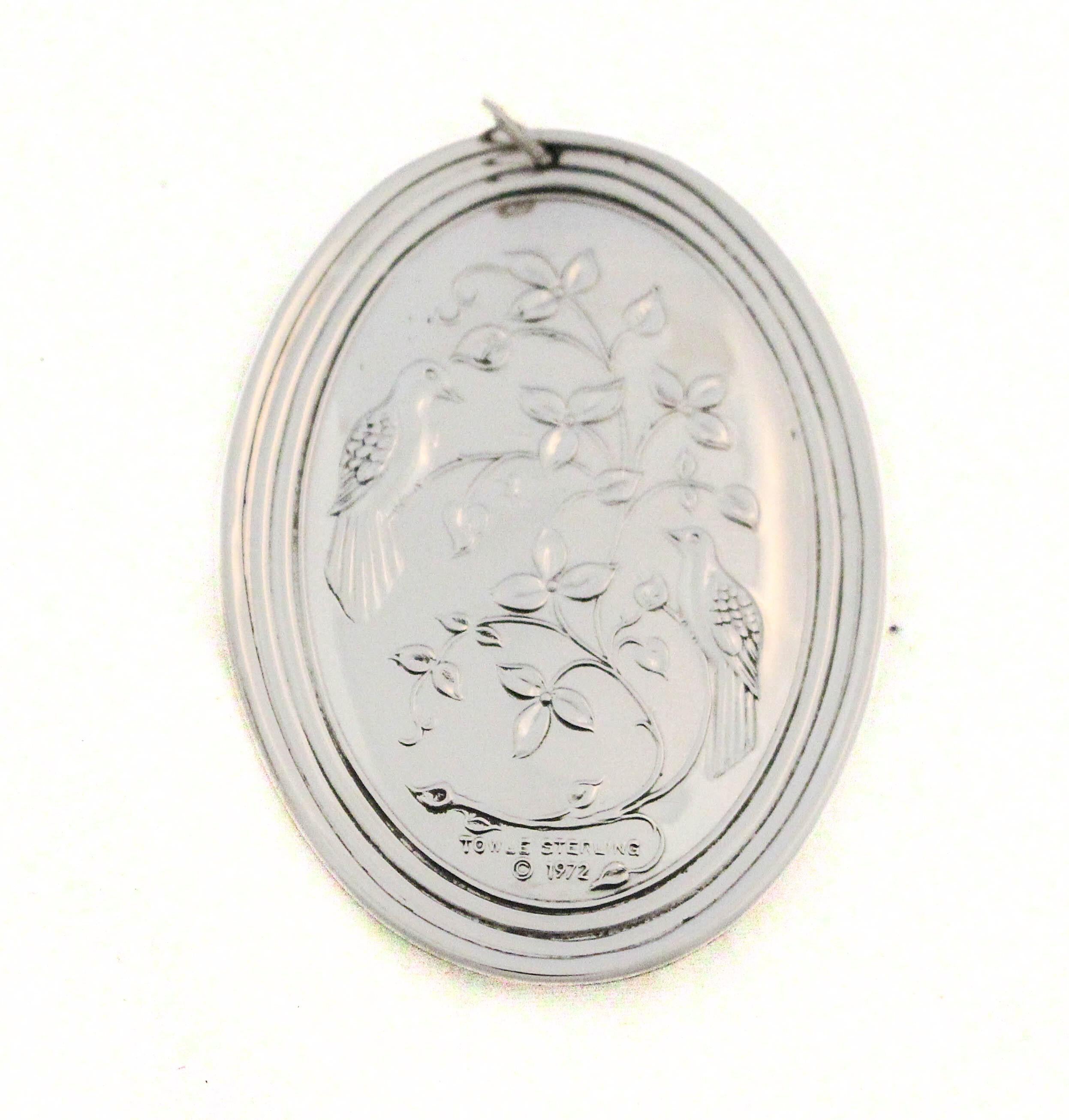 American Sterling Silver “ Two Turtle Doves” Christmas Ornament For Sale