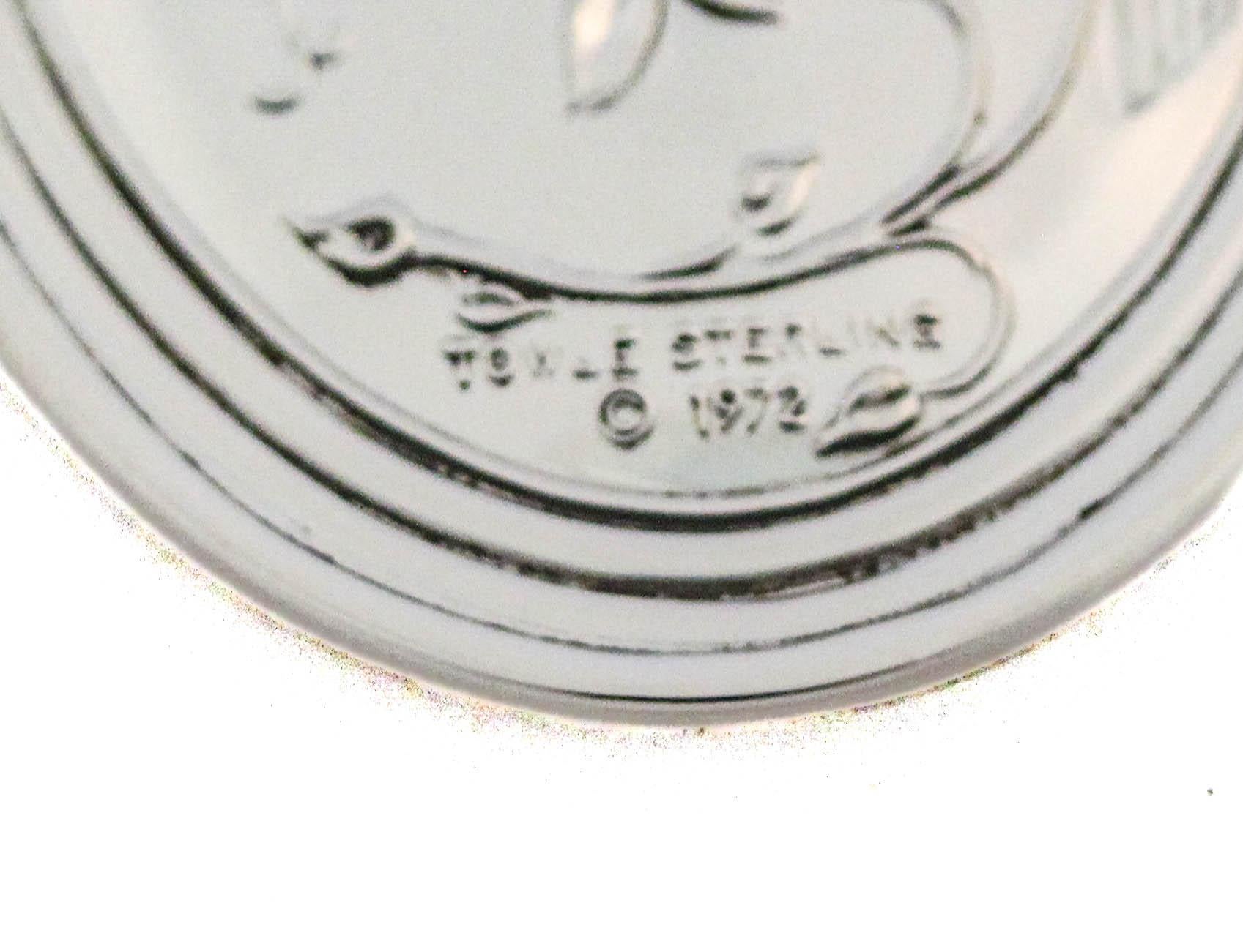 Late 20th Century Sterling Silver “ Two Turtle Doves” Christmas Ornament For Sale