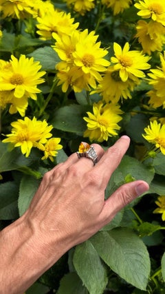 Sterling silver unisex ring with crystals and hand carved recycled plastic