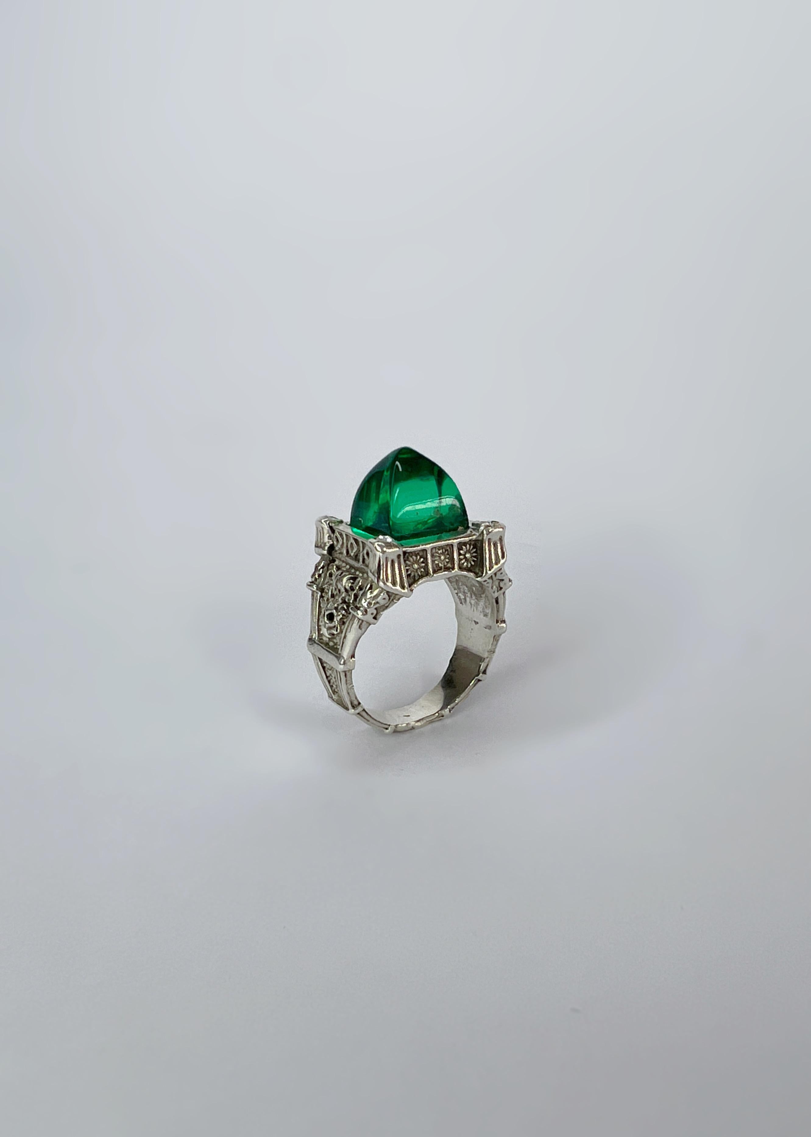 For Sale:  Sterling silver unisex ring with crystals and hand carved recycled plastic 2