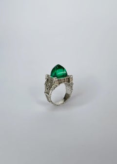 Sterling silver unisex ring with crystals and hand carved recycled plastic