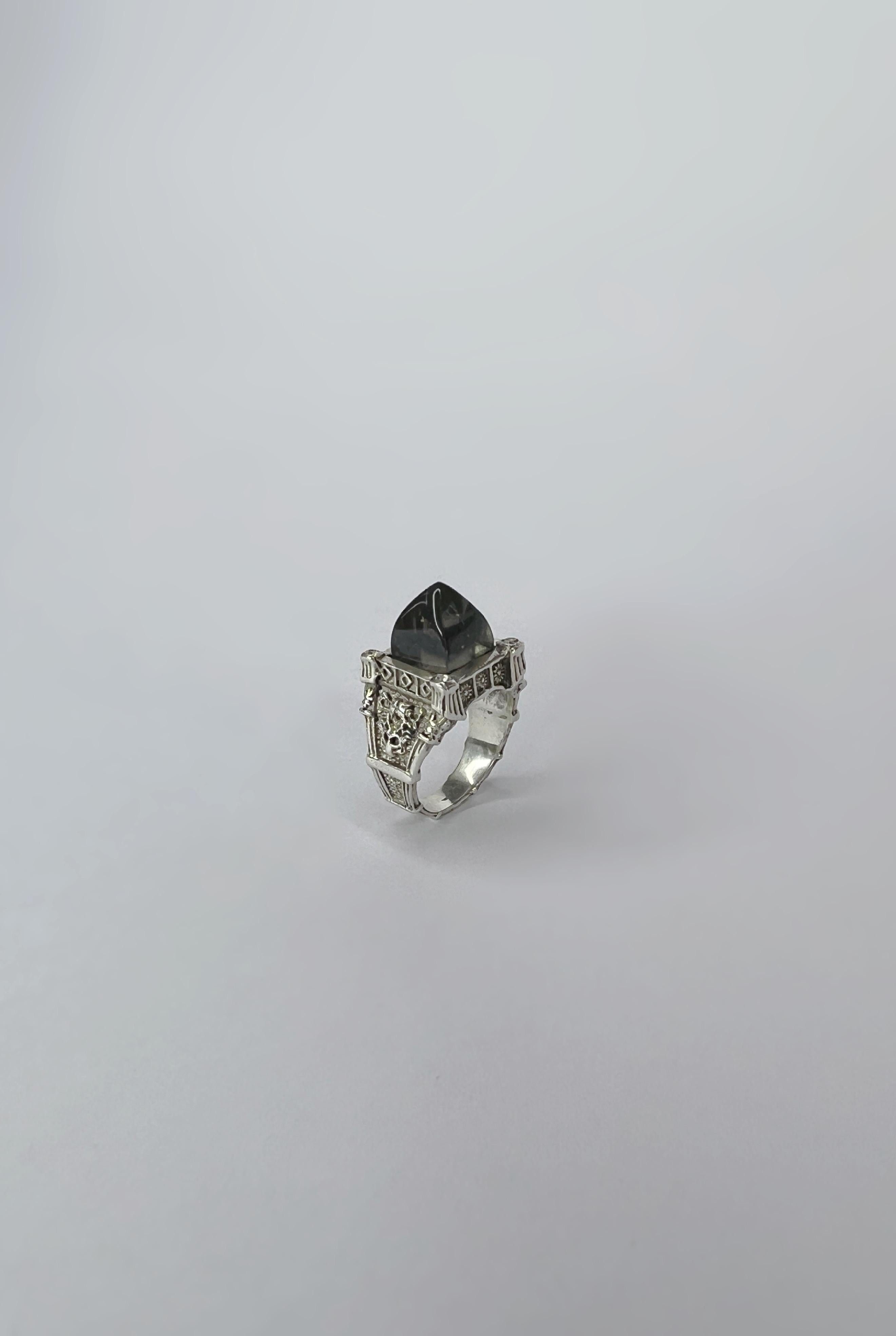 For Sale:  Sterling silver unisex ring with crystals and hand carved recycled plastic 2