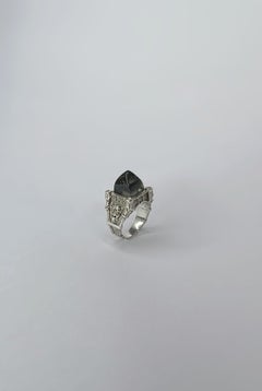 Sterling silver unisex ring with crystals and hand carved recycled plastic