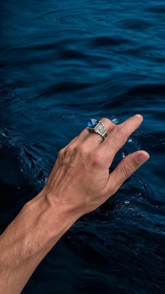 Sterling silver unisex ring with crystals and hand carved recycled plastic