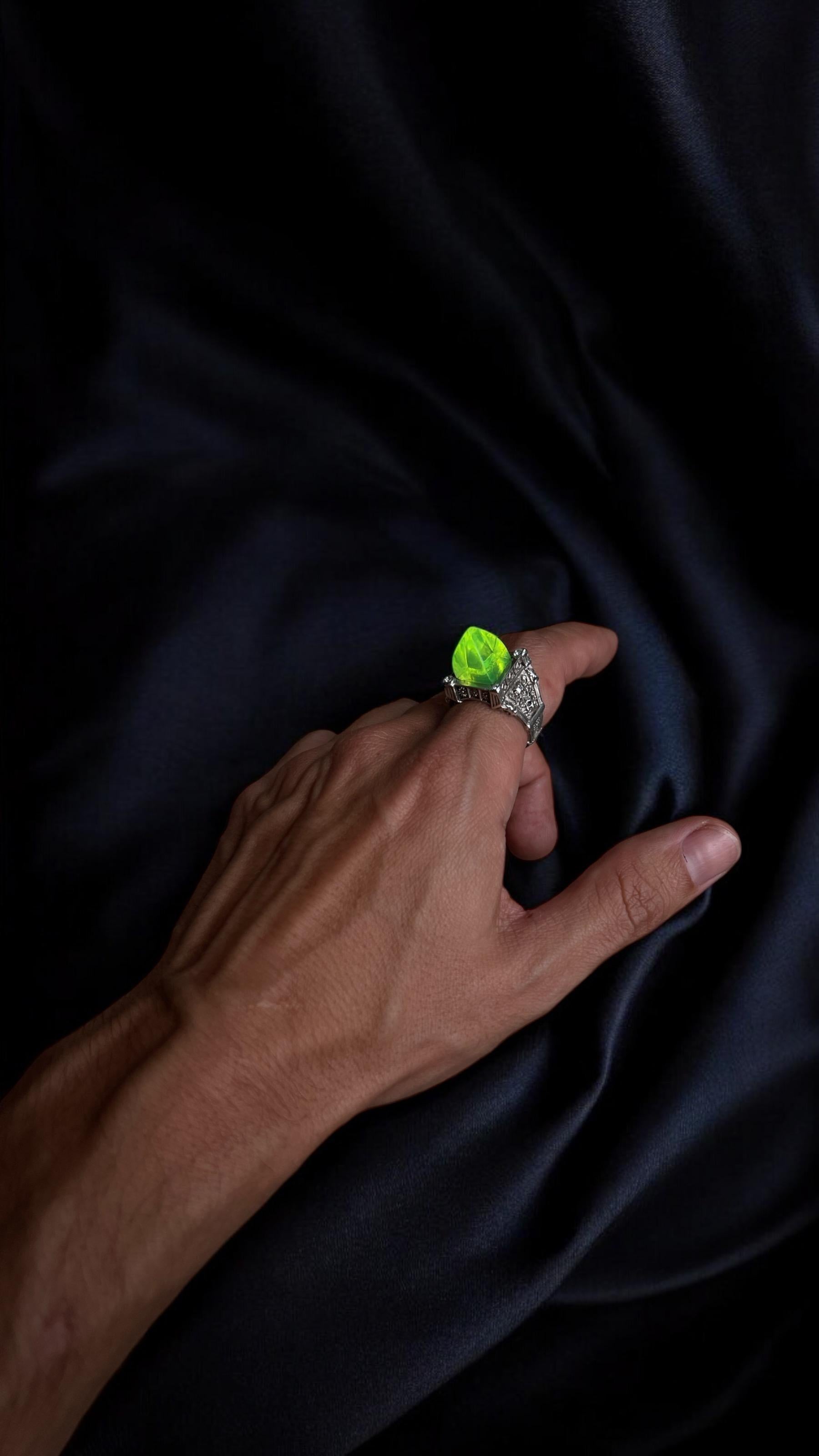 For Sale:  Sterling silver unisex ring with crystals and hand carved recycled plastic 2