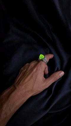 Sterling silver unisex ring with crystals and hand carved recycled plastic