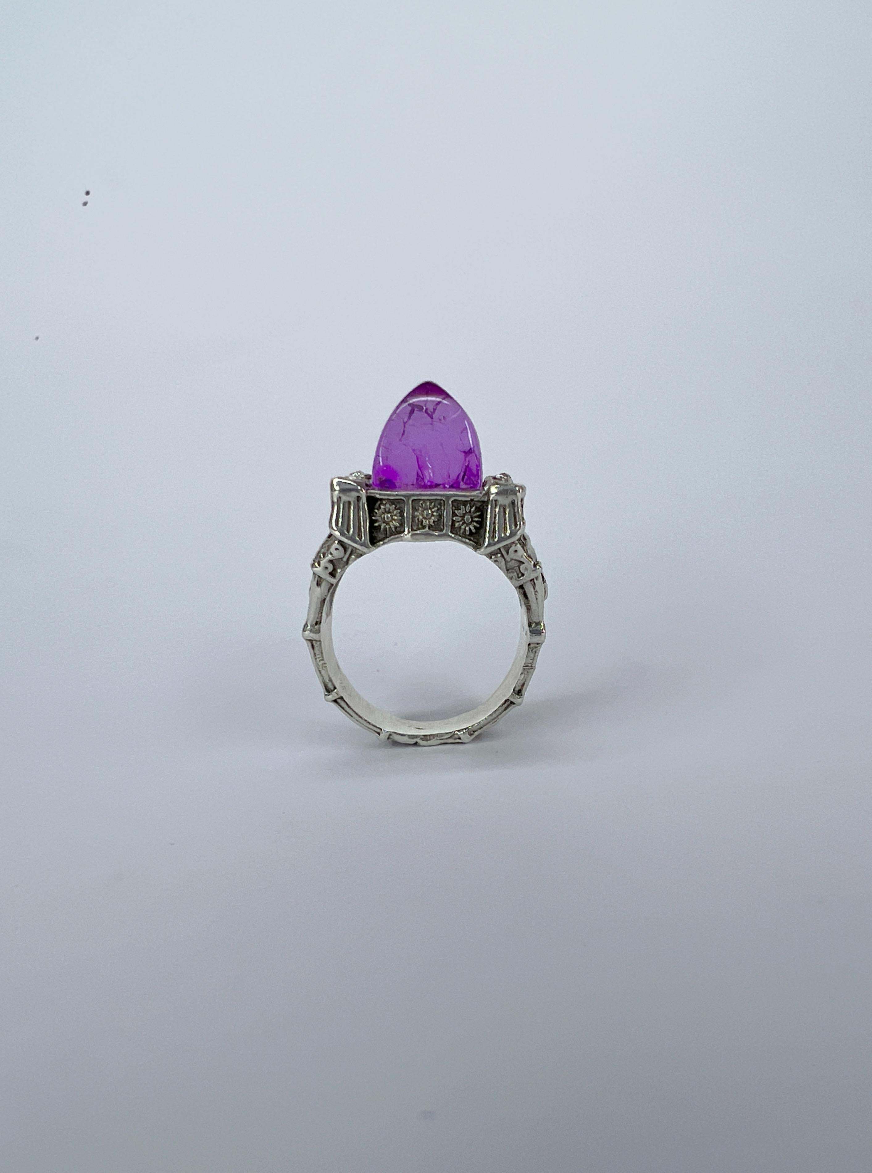 For Sale:  Sterling silver unisex ring with crystals and hand carved recycled plastic 3