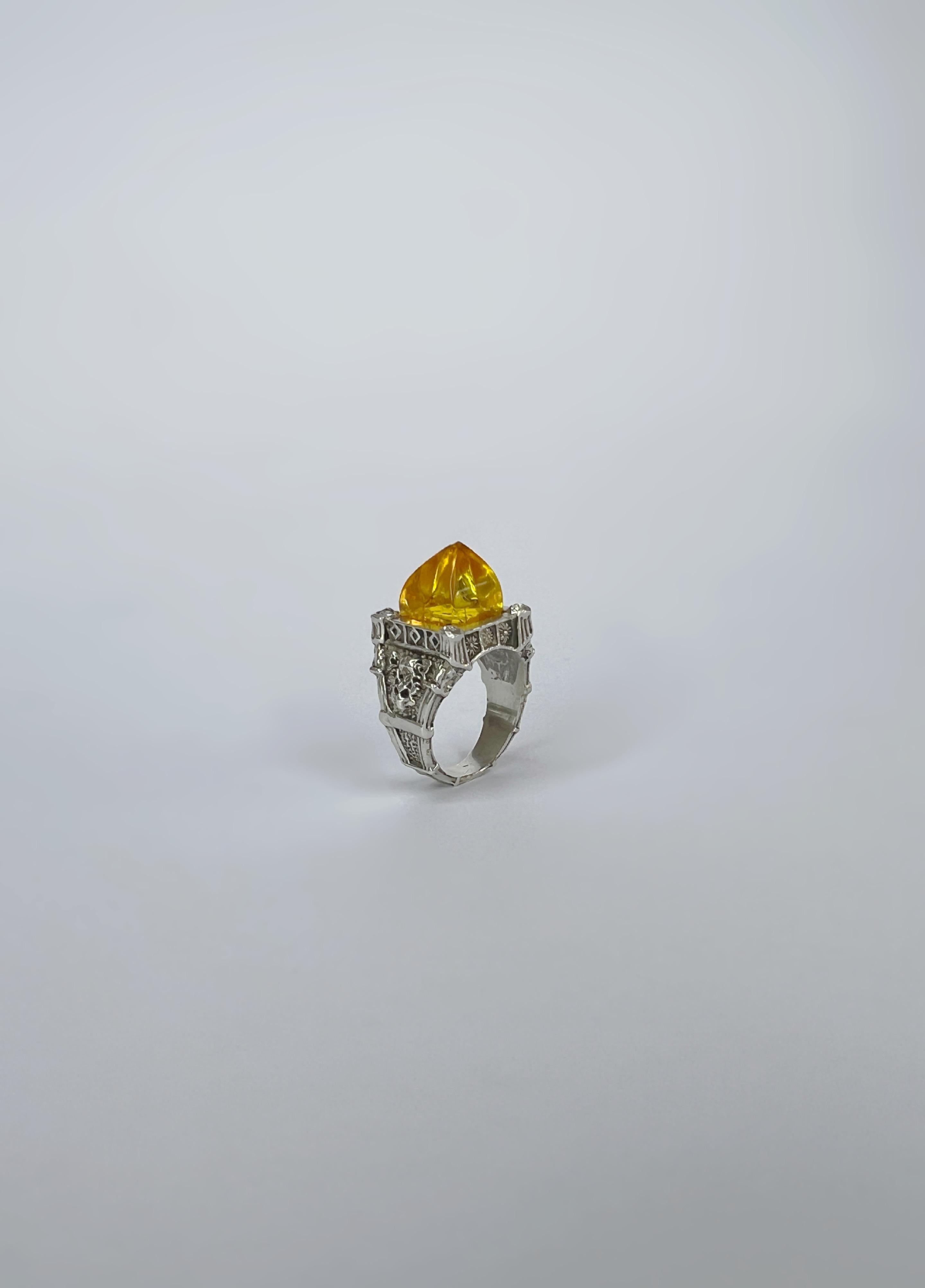 For Sale:  Sterling silver unisex ring with crystals and hand carved recycled plastic 3