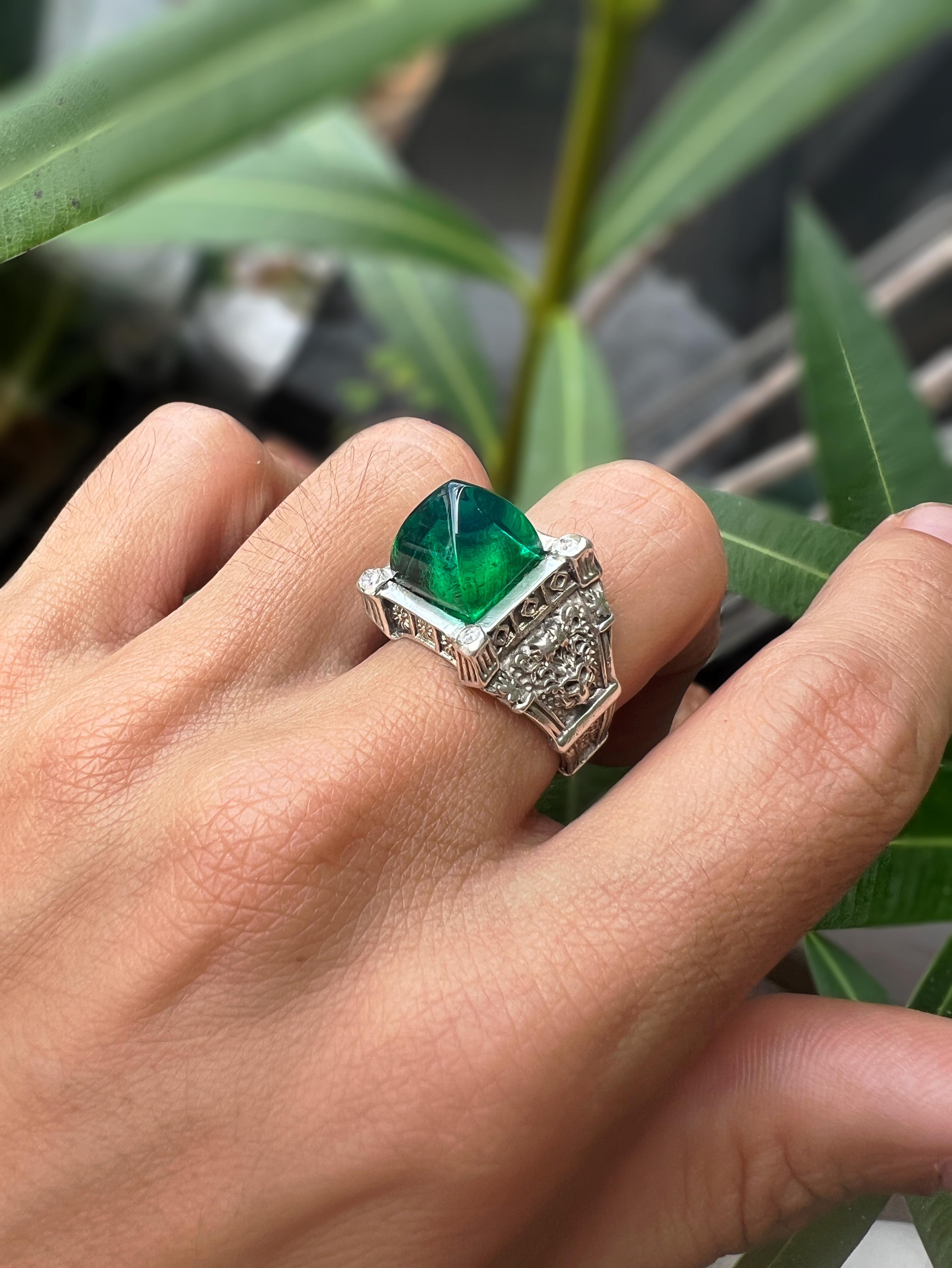 For Sale:  Sterling silver unisex ring with crystals and hand carved recycled plastic 3