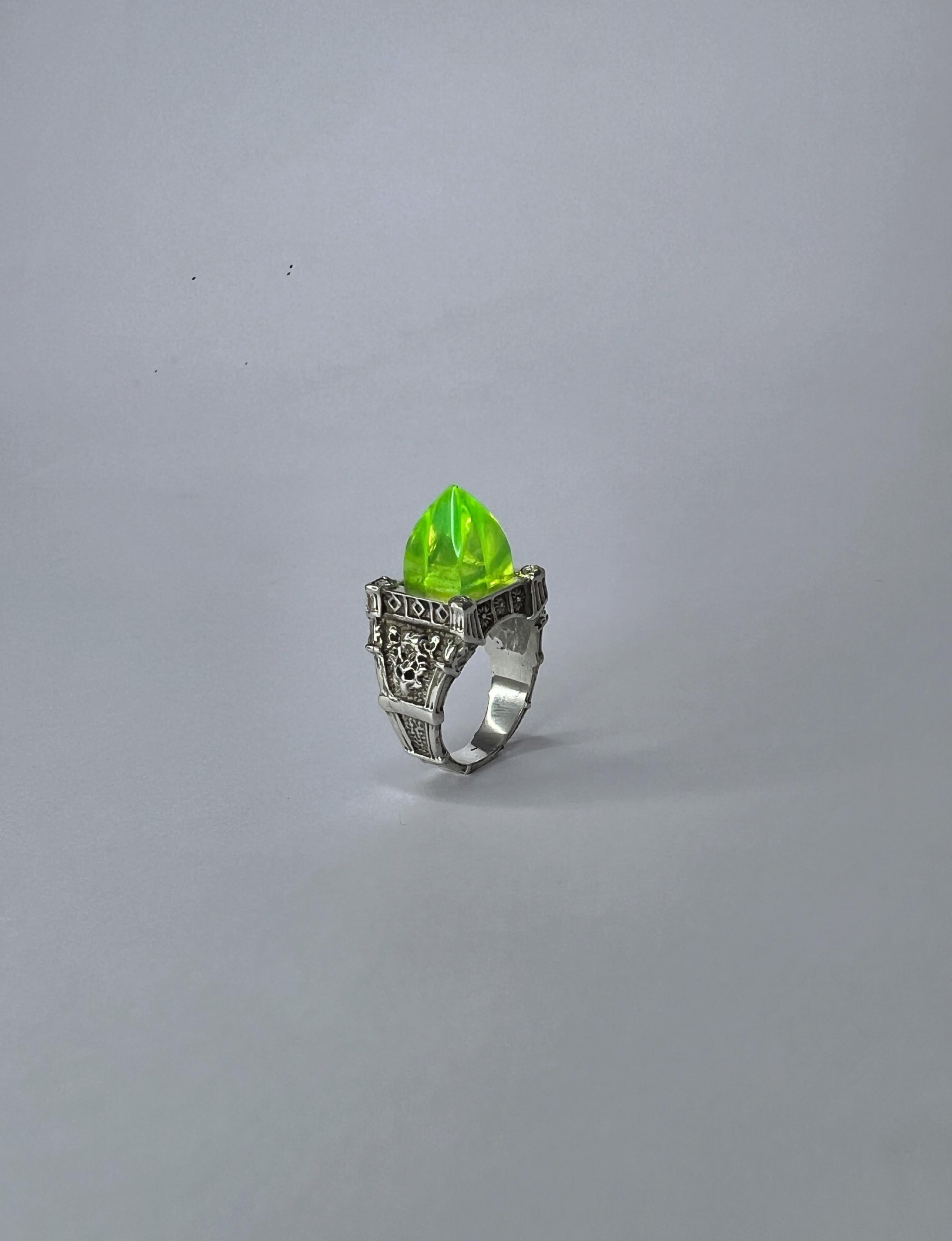 For Sale:  Sterling silver unisex ring with crystals and hand carved recycled plastic 3
