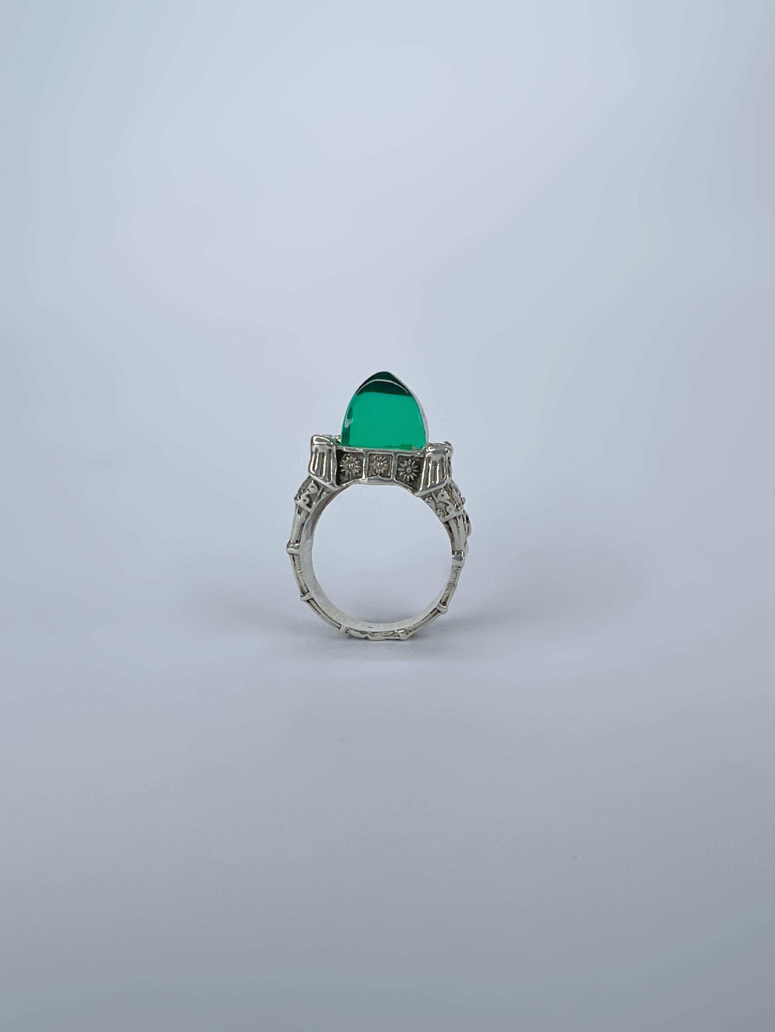 For Sale:  Sterling silver unisex ring with crystals and hand carved recycled plastic 4