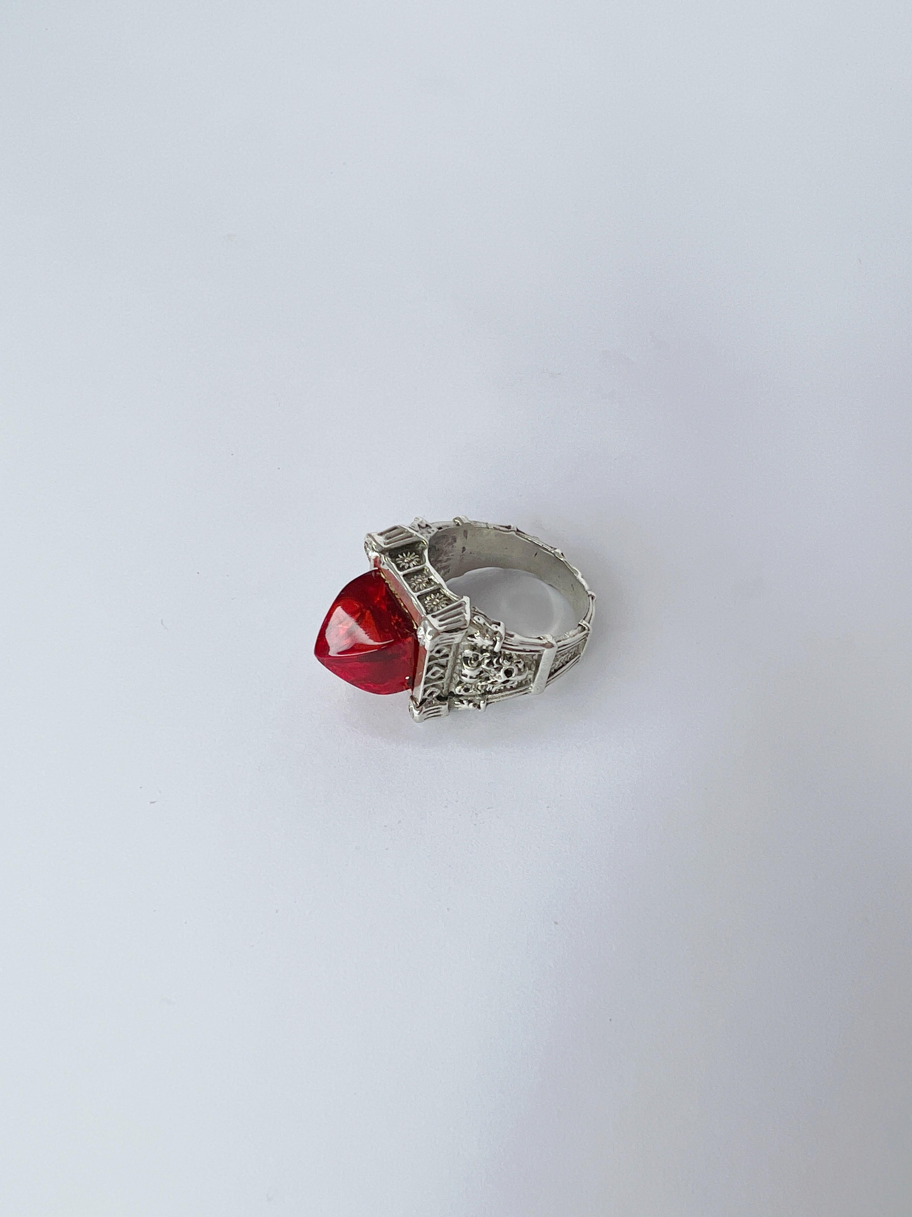 For Sale:  Sterling silver unisex ring with crystals and hand carved recycled plastic 5