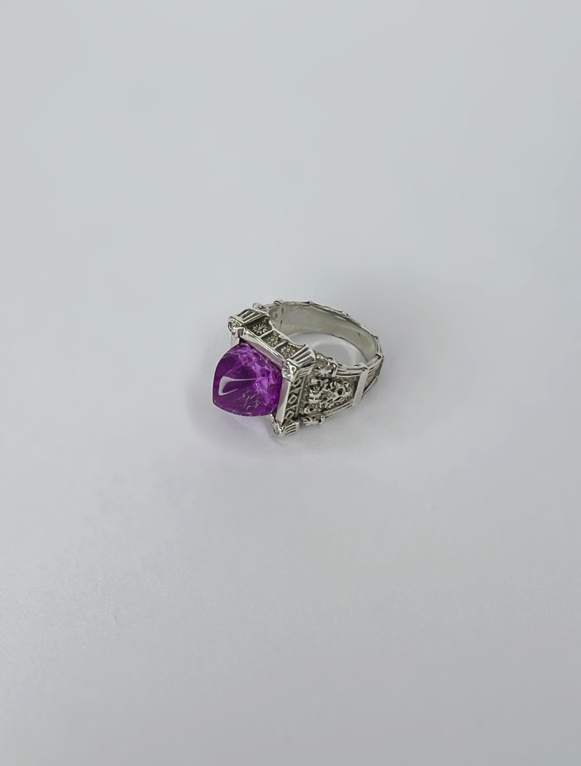 For Sale:  Sterling silver unisex ring with crystals and hand carved recycled plastic 5