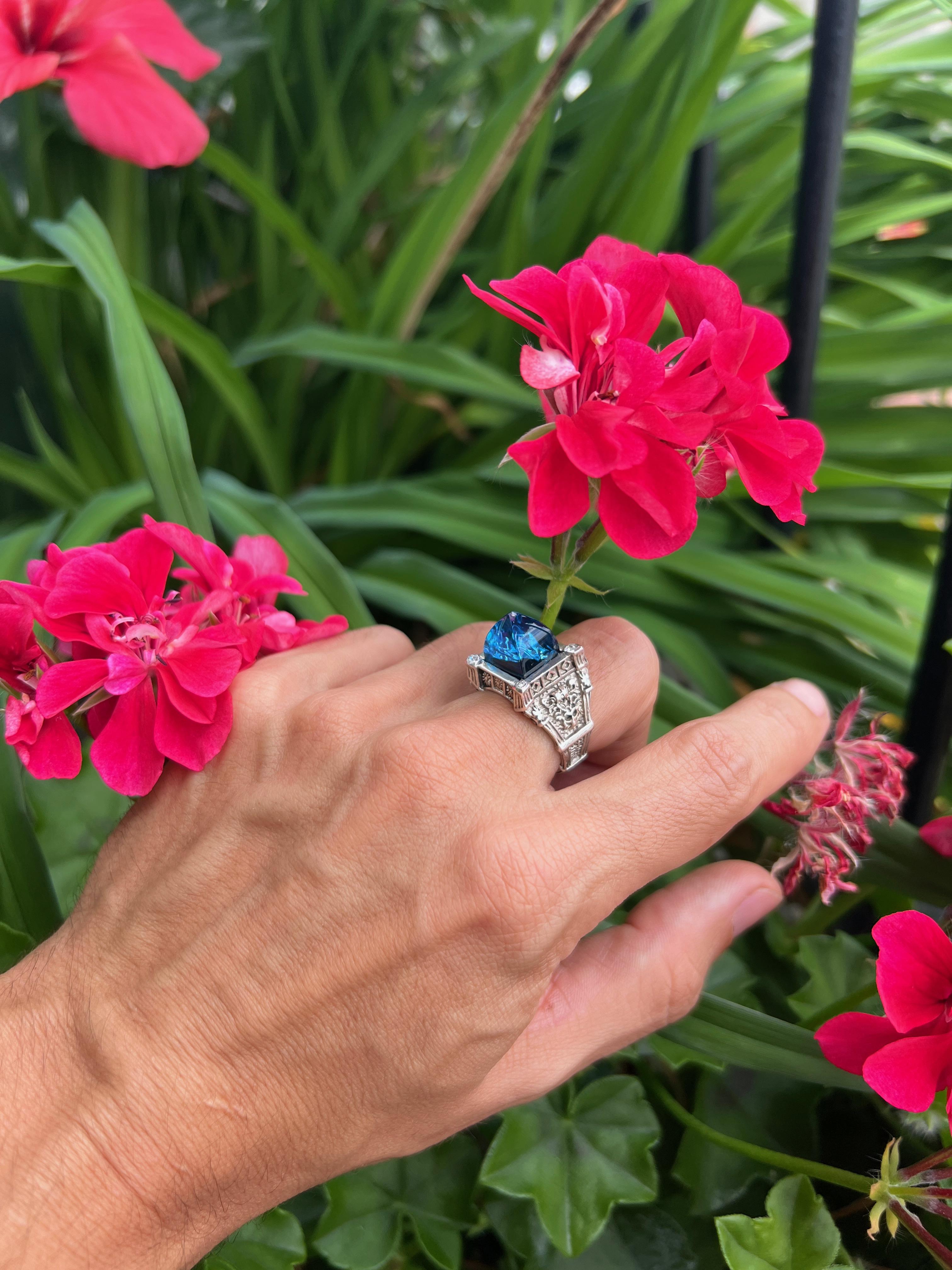 For Sale:  Sterling silver unisex ring with crystals and hand carved recycled plastic 5
