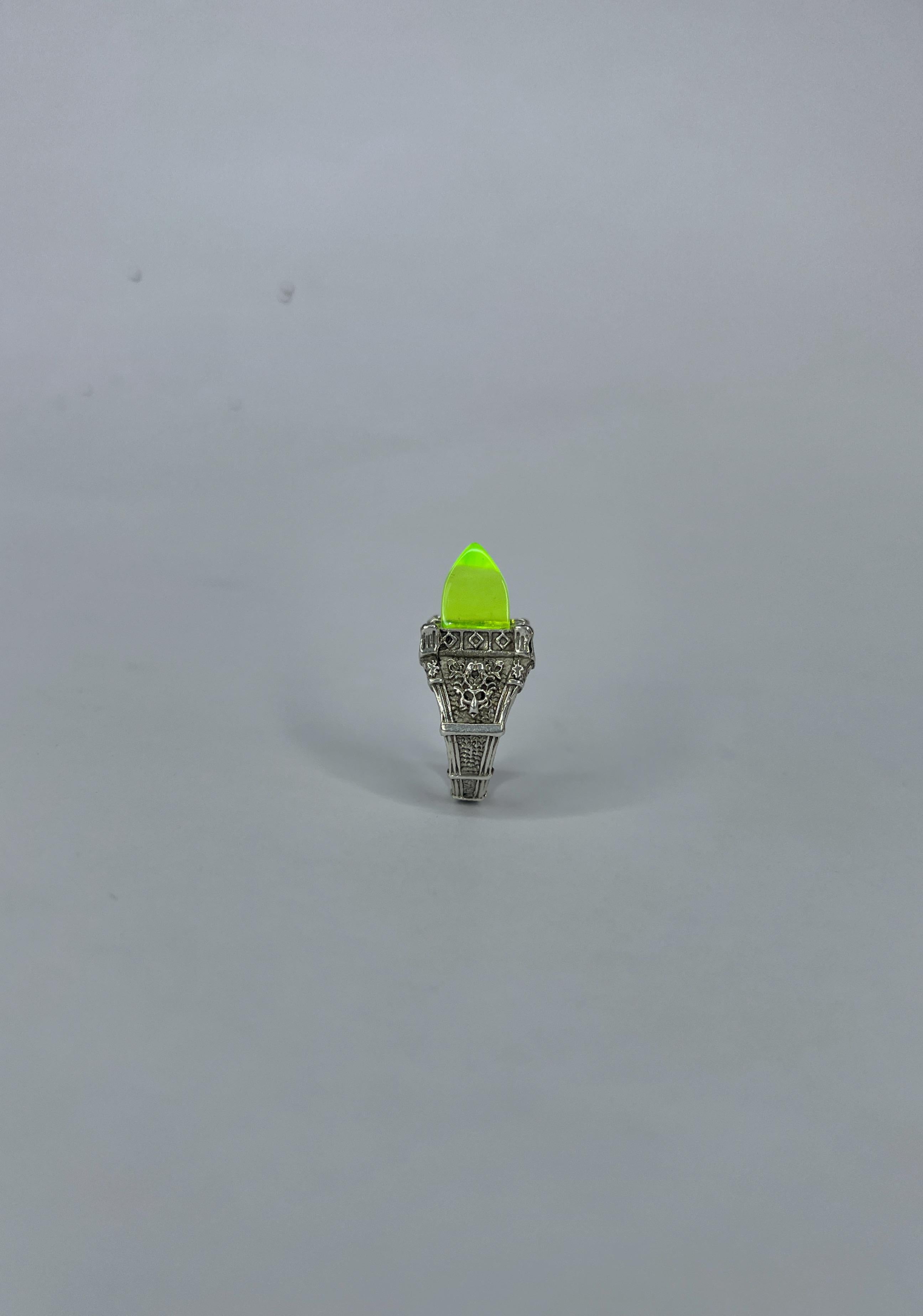 For Sale:  Sterling silver unisex ring with crystals and hand carved recycled plastic 5