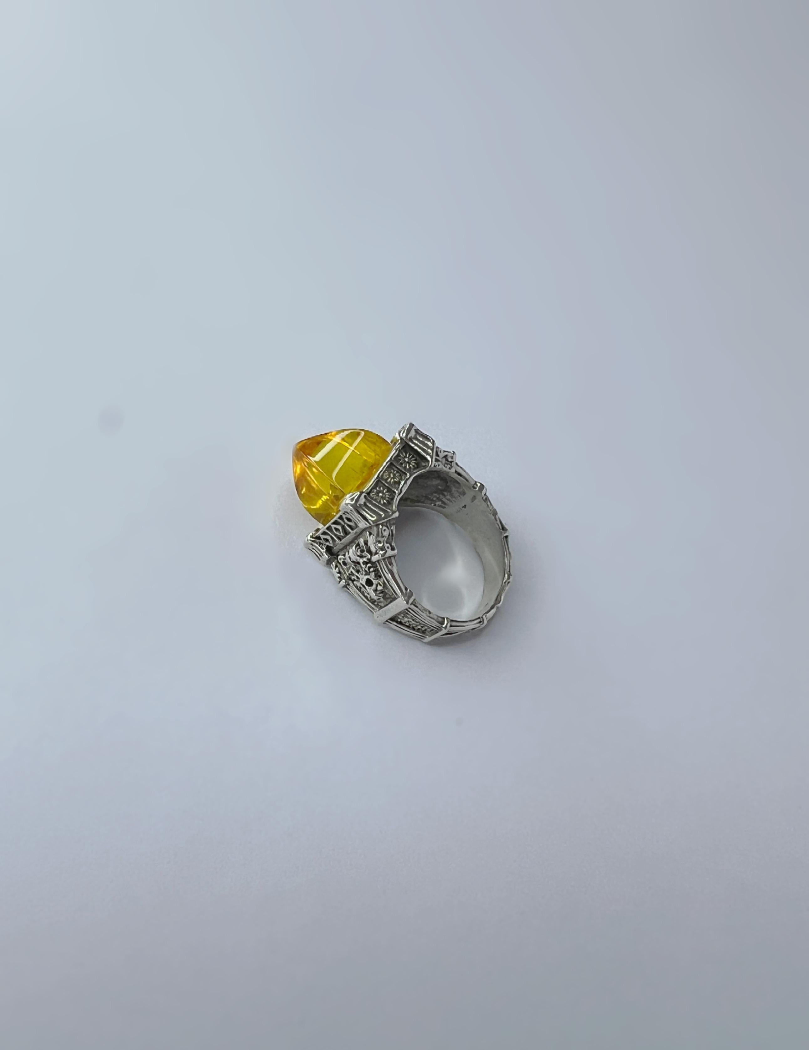 For Sale:  Sterling silver unisex ring with crystals and hand carved recycled plastic 6