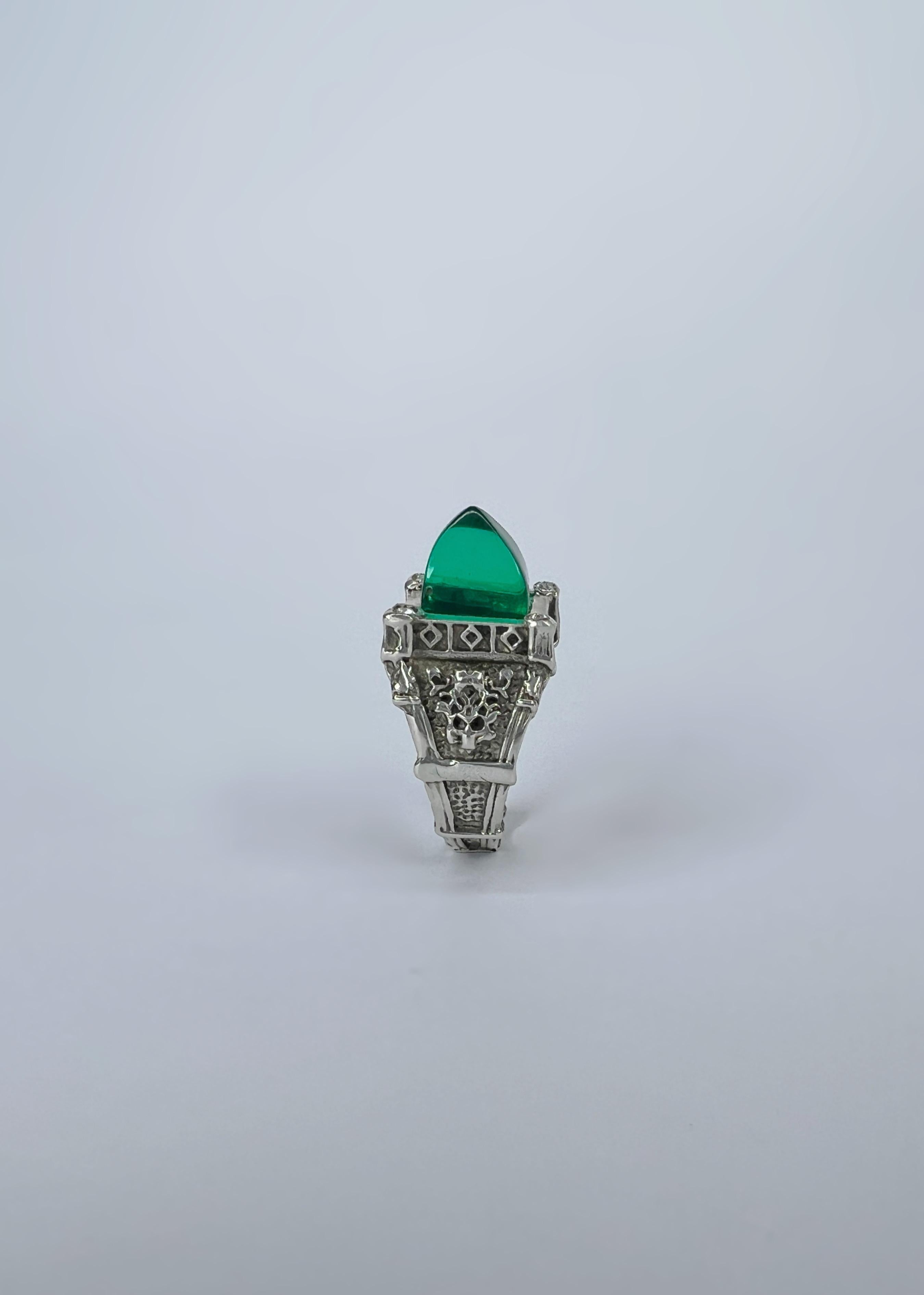 For Sale:  Sterling silver unisex ring with crystals and hand carved recycled plastic 6
