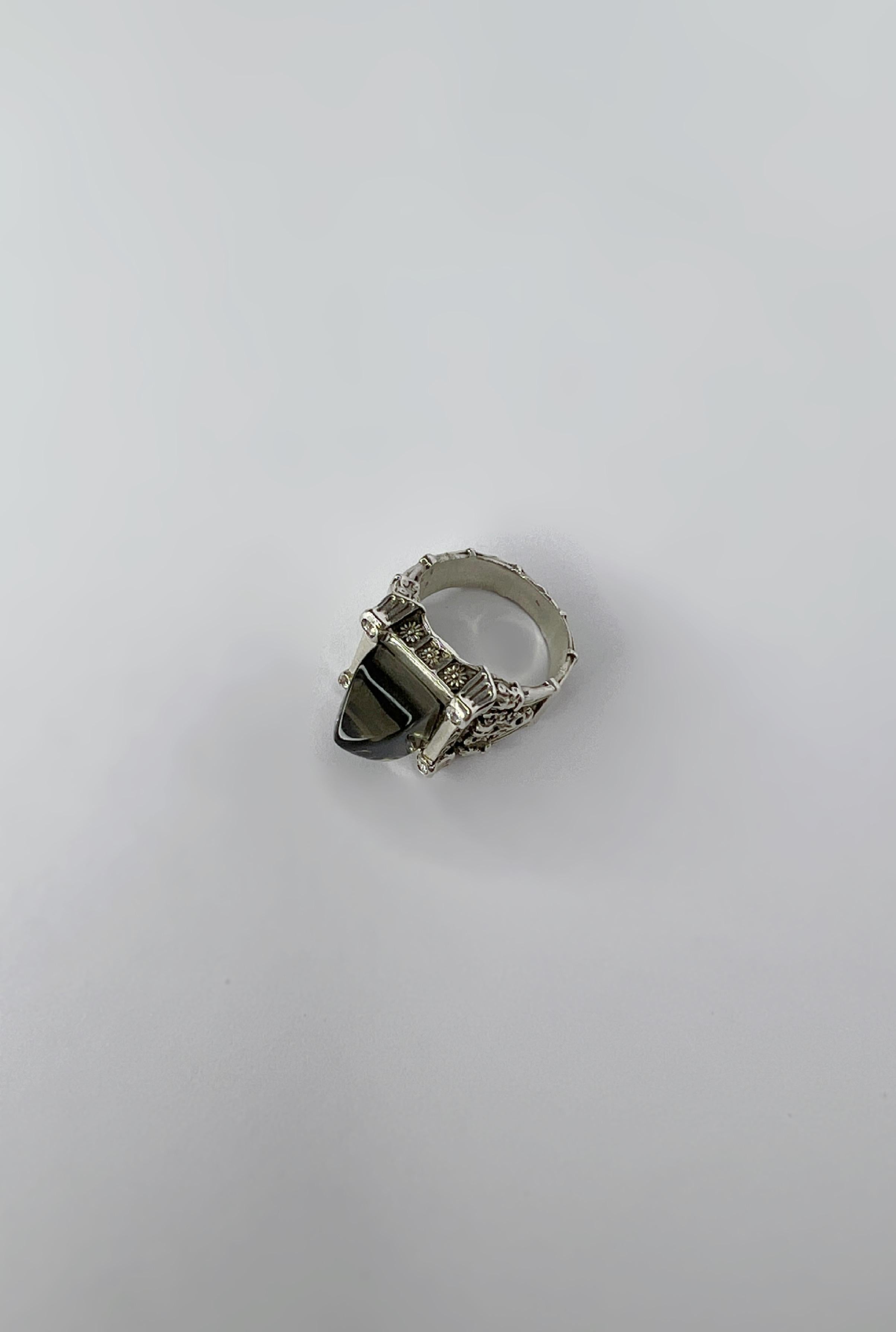 For Sale:  Sterling silver unisex ring with crystals and hand carved recycled plastic 6