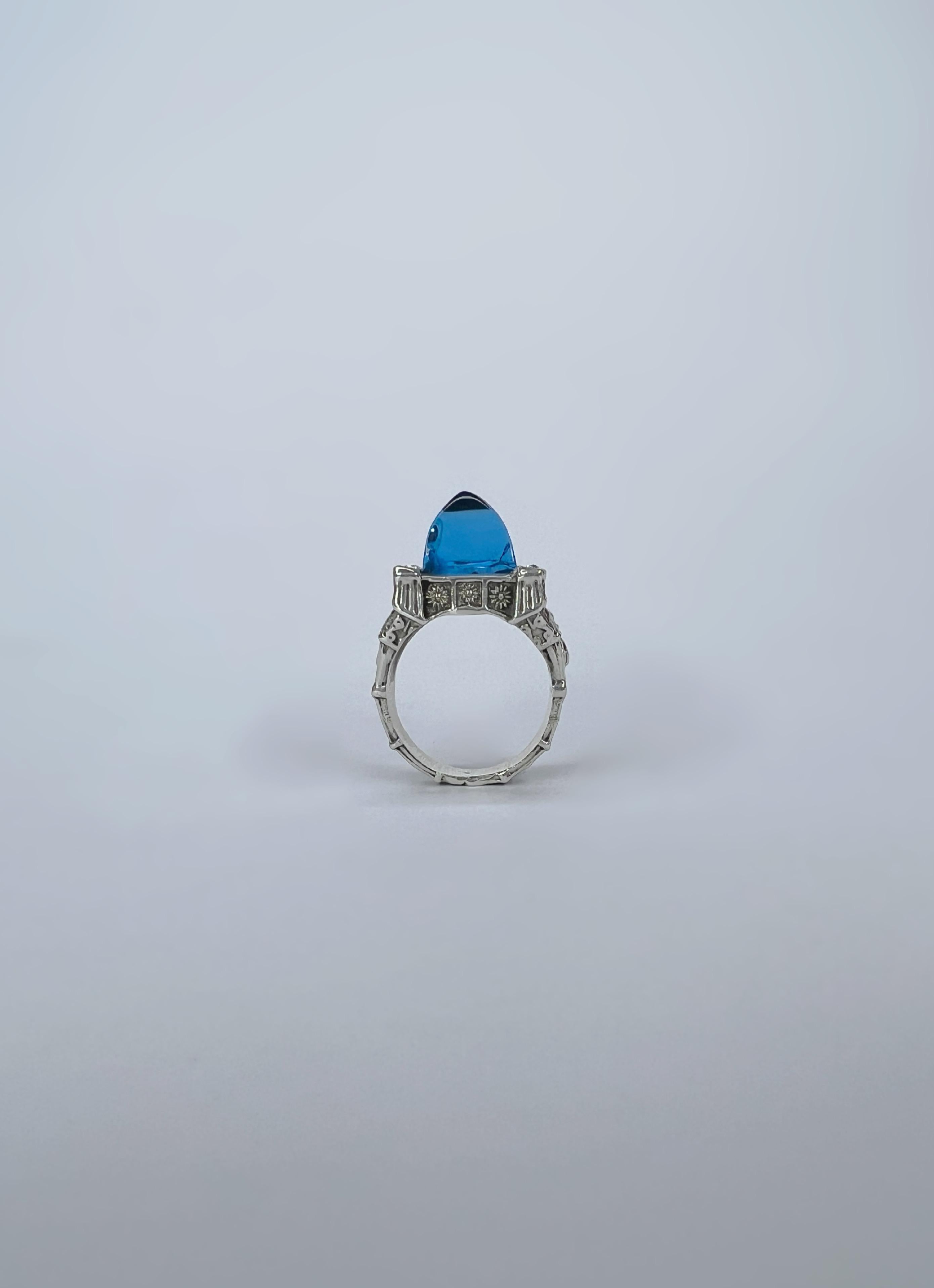 For Sale:  Sterling silver unisex ring with crystals and hand carved recycled plastic 6