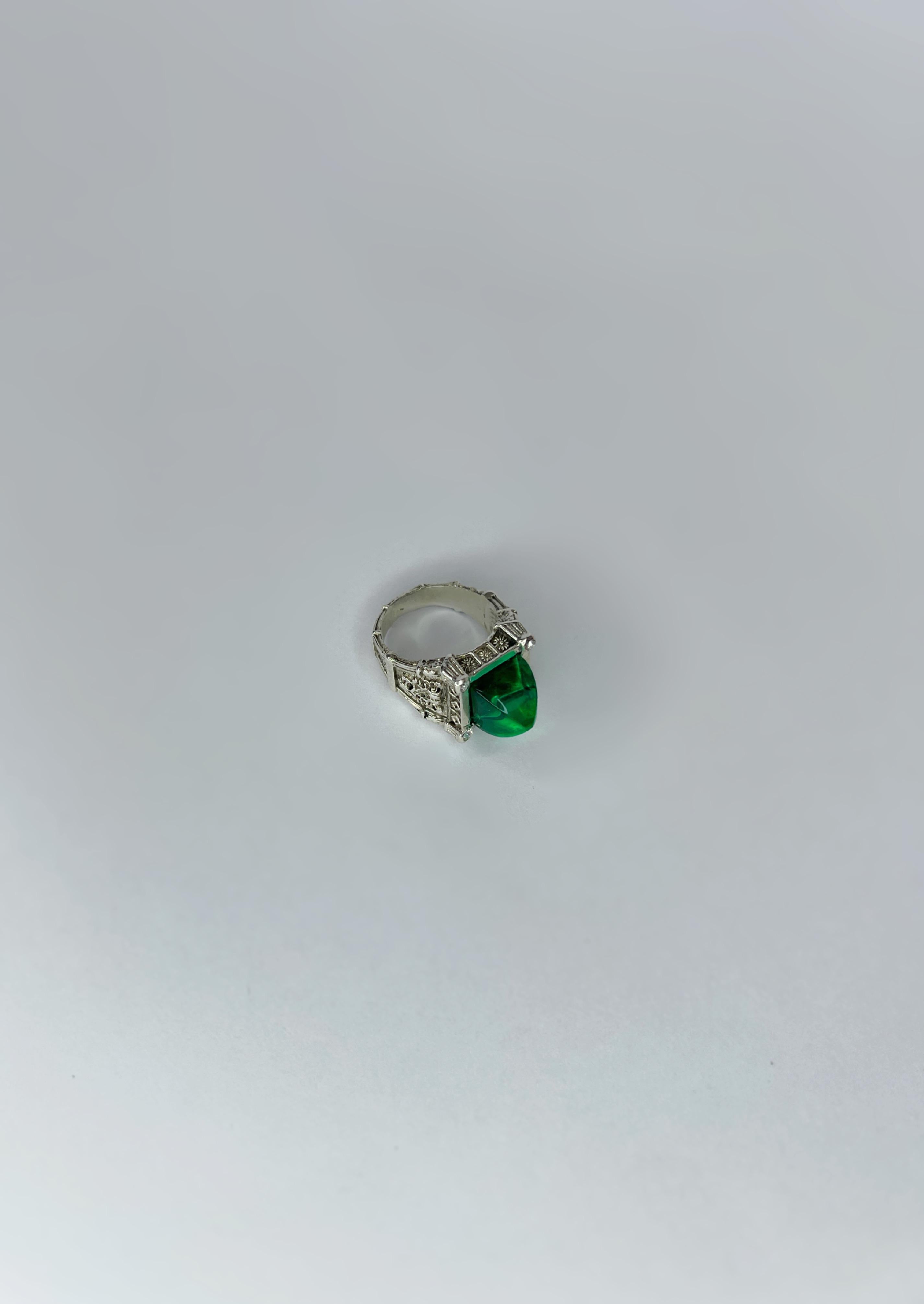For Sale:  Sterling silver unisex ring with crystals and hand carved recycled plastic 7