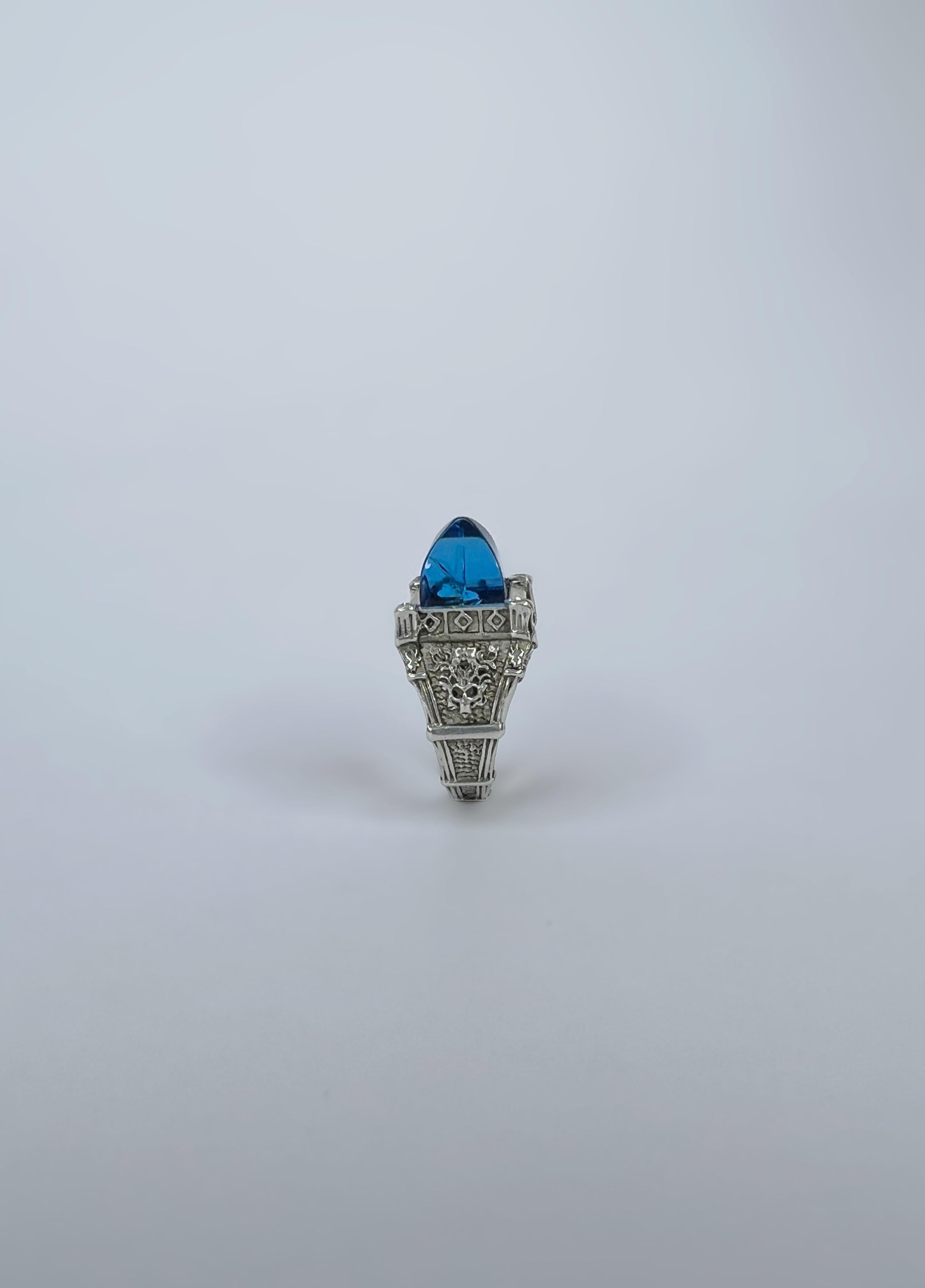 For Sale:  Sterling silver unisex ring with crystals and hand carved recycled plastic 7
