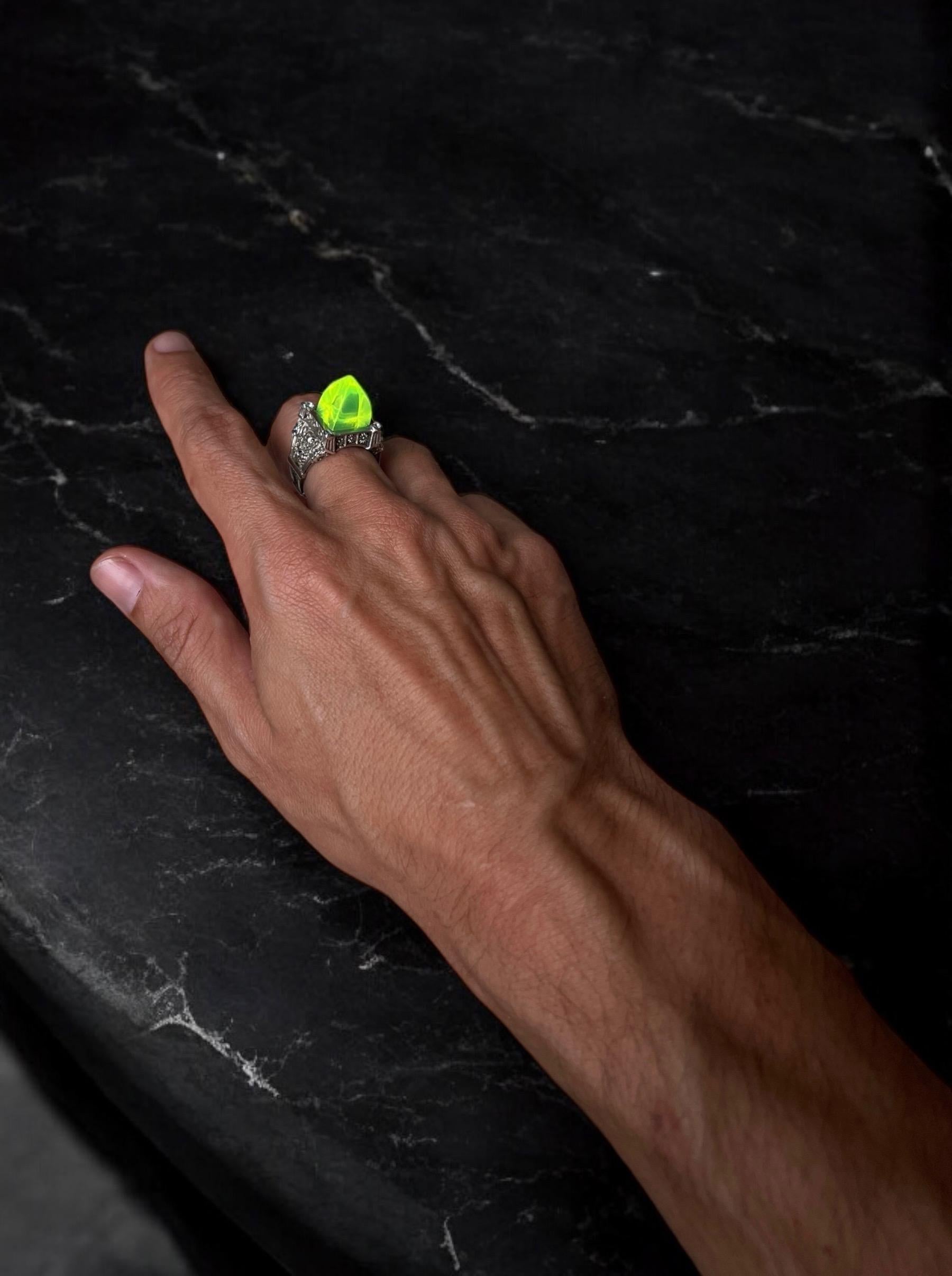 For Sale:  Sterling silver unisex ring with crystals and hand carved recycled plastic 7