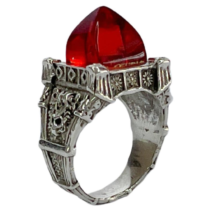 For Sale:  Sterling silver unisex ring with crystals and hand carved recycled plastic