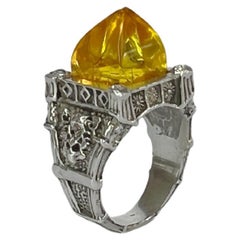 Sterling silver unisex ring with crystals and hand carved recycled plastic