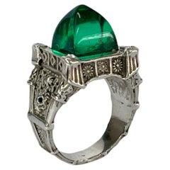 Anello unisex in argento sterling con cristalli e plastica riciclata intagliata a mano