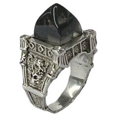 Sterling silver unisex ring with crystals and hand carved recycled plastic