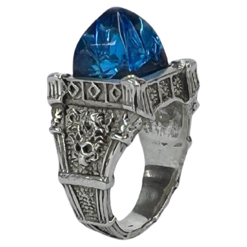 For Sale:  Sterling silver unisex ring with crystals and hand carved recycled plastic