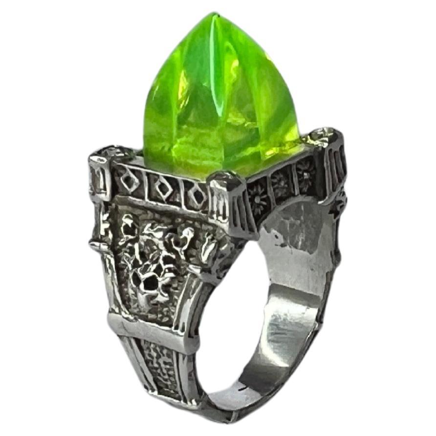 For Sale:  Sterling silver unisex ring with crystals and hand carved recycled plastic