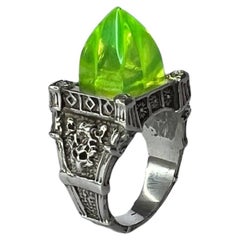 Sterling silver unisex ring with crystals and hand carved recycled plastic