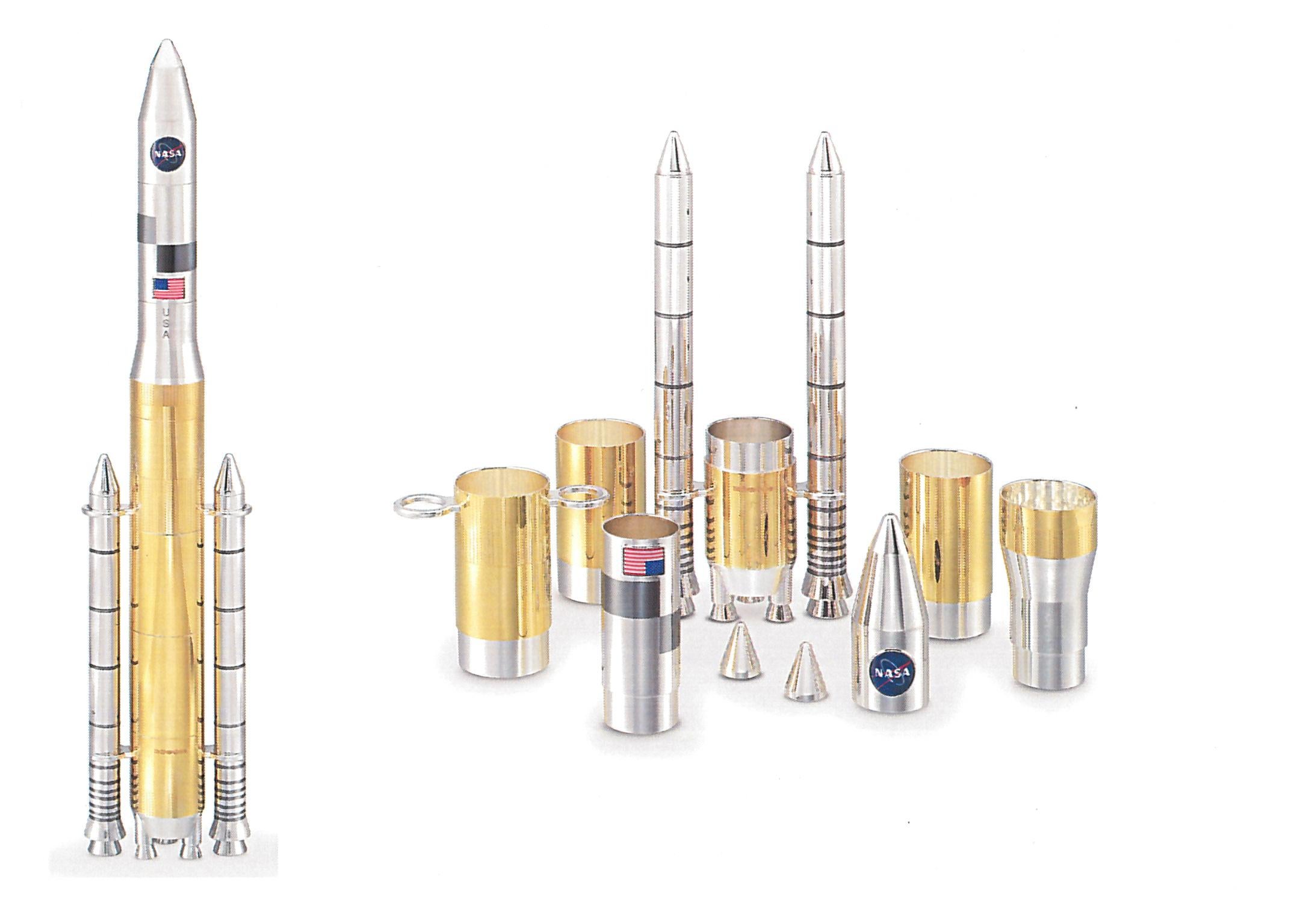 Contemporary Sterling Silver USA Ares V-Space Shuttle Tequila Shot Set and Case For Sale