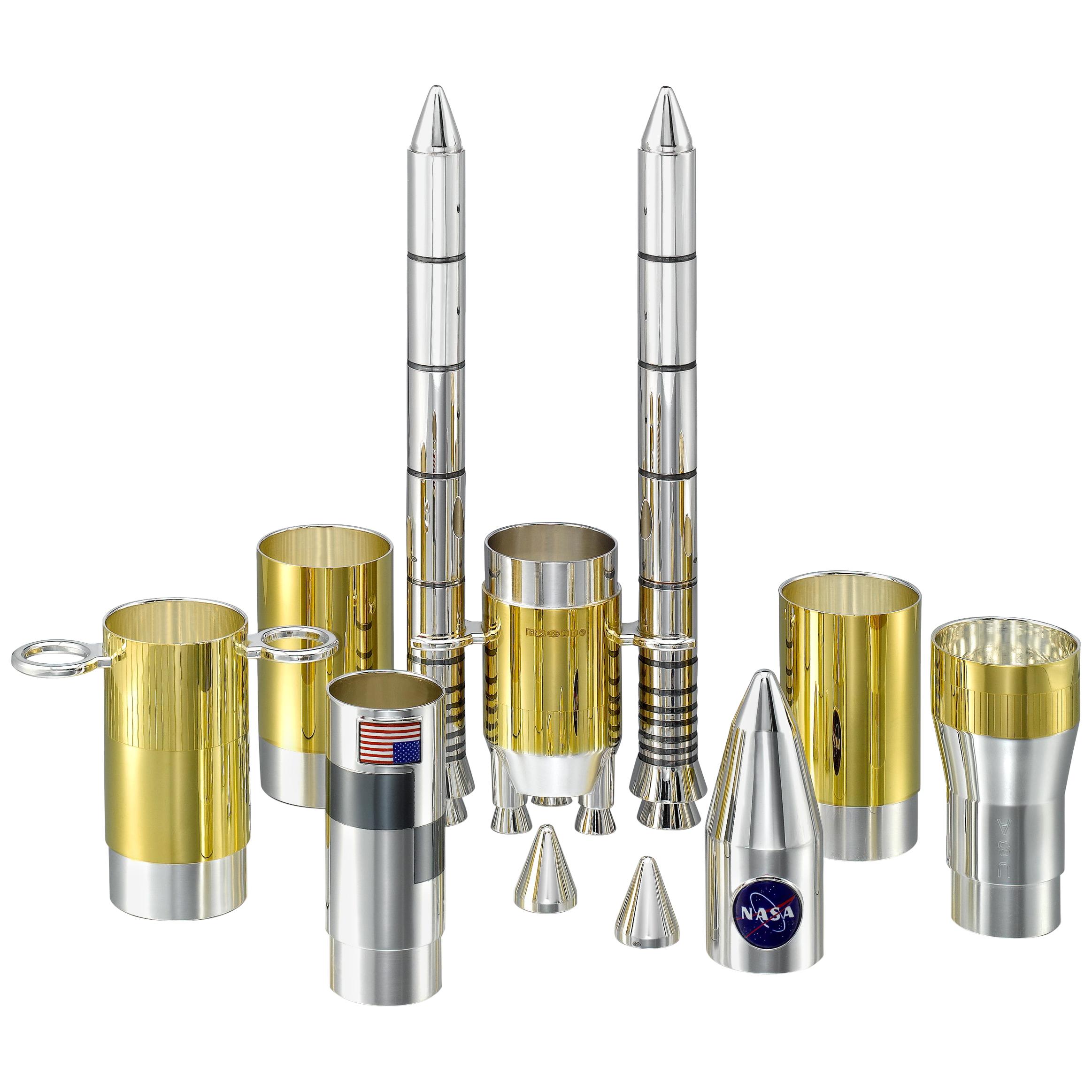 Sterling Silver USA Ares V-Space Shuttle Tequila Shot Set and Case For Sale