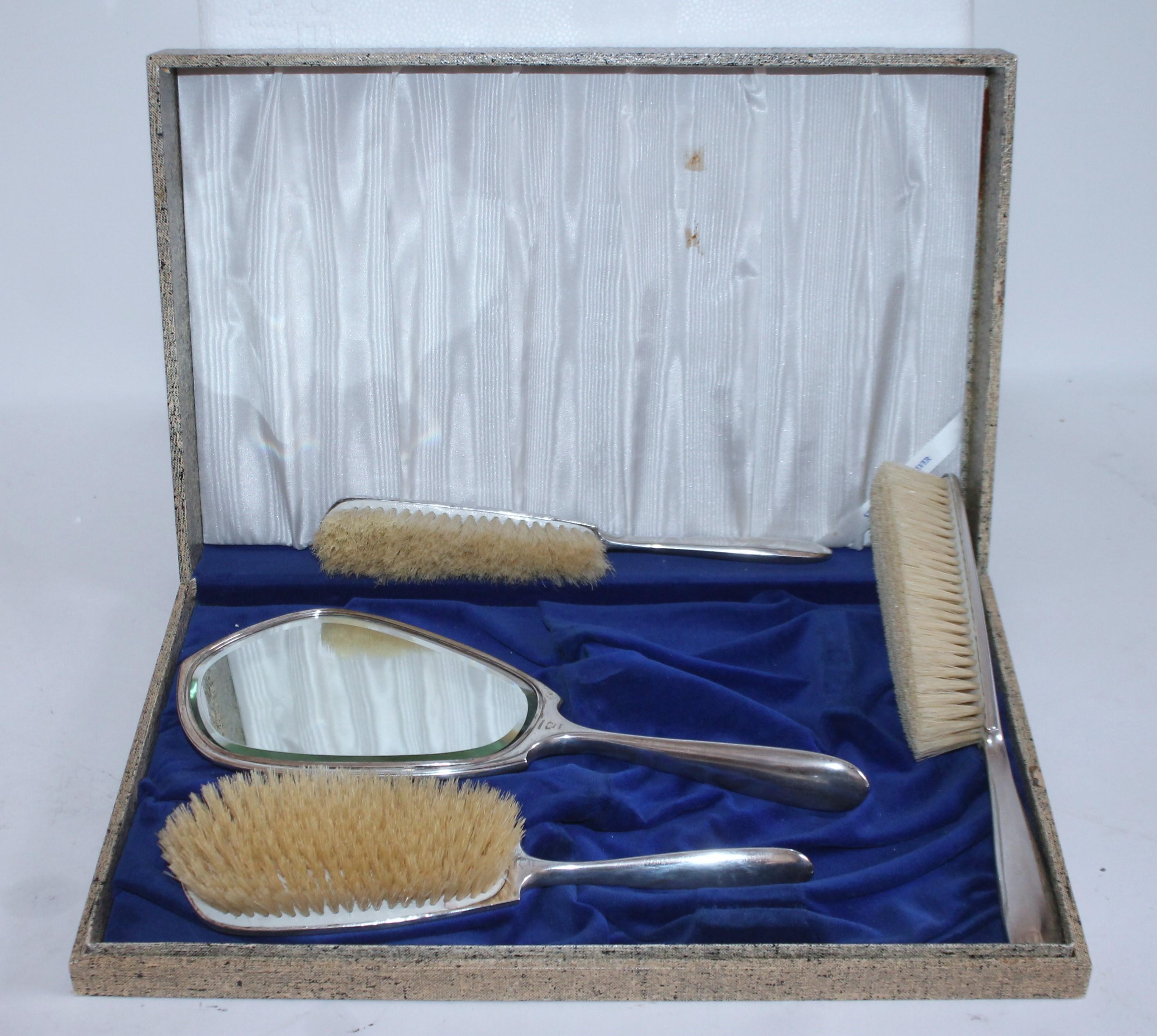 Mid-Century Modern Sterling Silver Vanity Set Dated 1916, 4 Pieces, Set For Sale