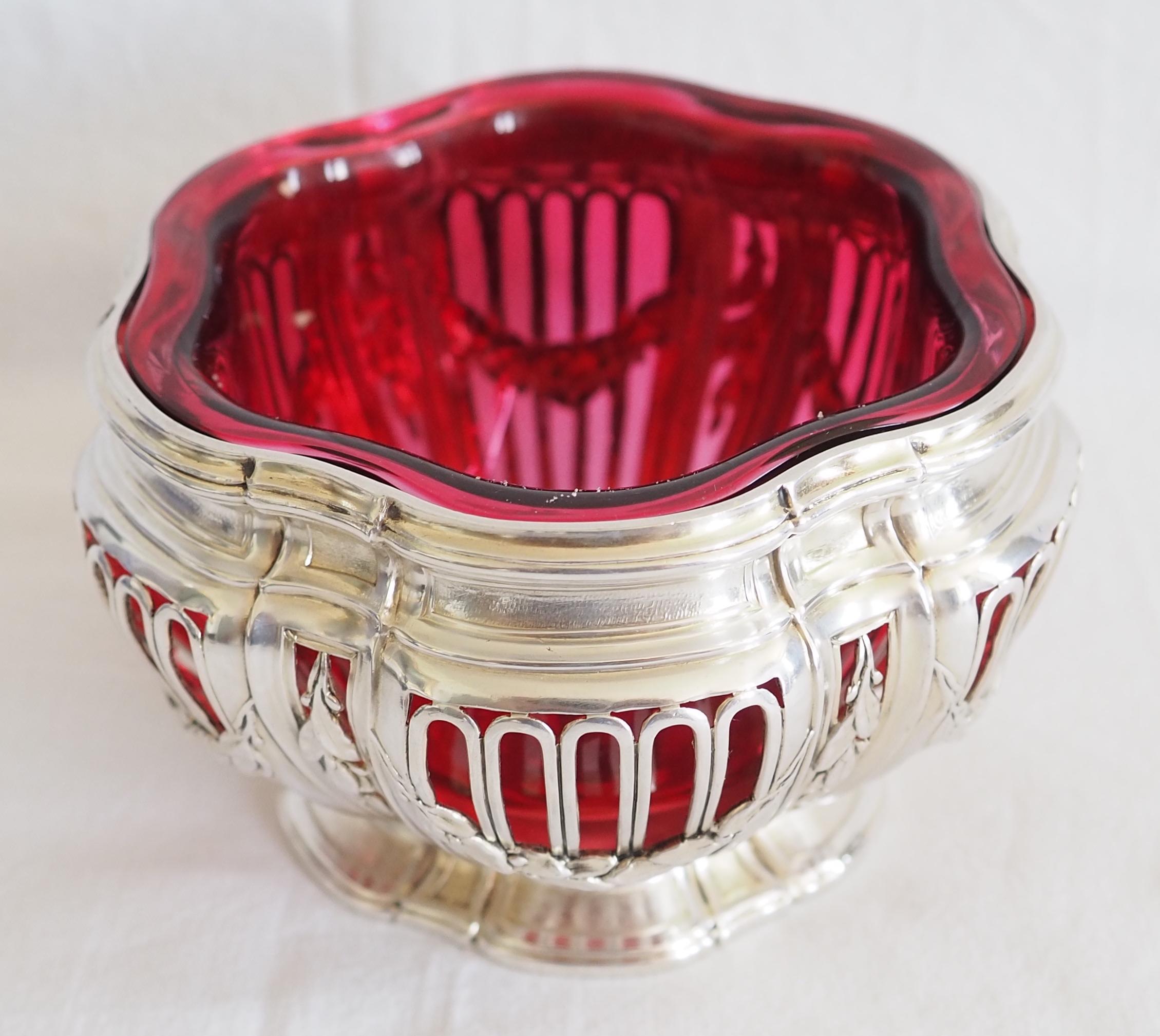 Sterling silver, vermeil and Baccarat crystal Louis XVI style bowl / ramekin In Good Condition In GRENOBLE, FR