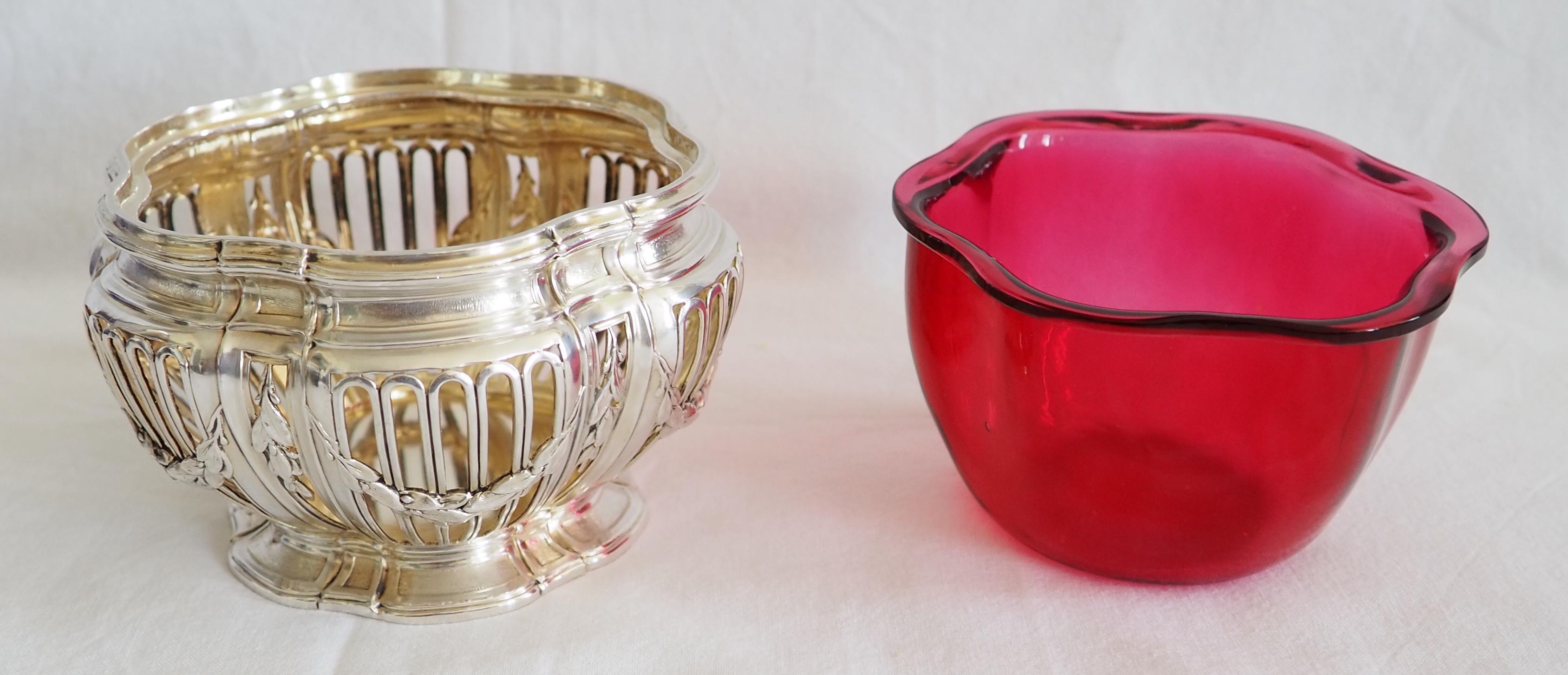 Late 19th Century Sterling silver, vermeil and Baccarat crystal Louis XVI style bowl / ramekin