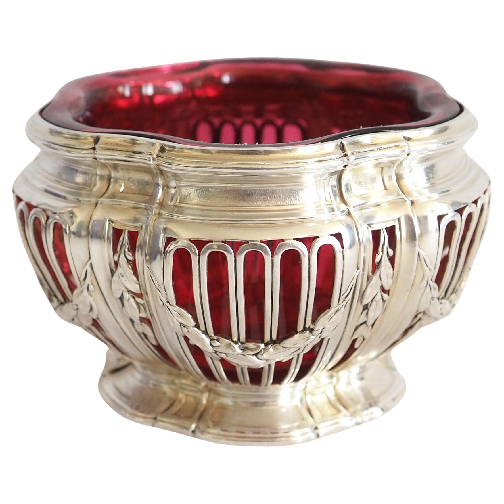 Sterling silver, vermeil and Baccarat crystal Louis XVI style bowl / ramekin