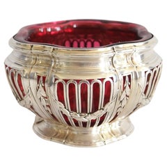 Sterling silver, vermeil and Baccarat crystal Louis XVI style bowl / ramekin