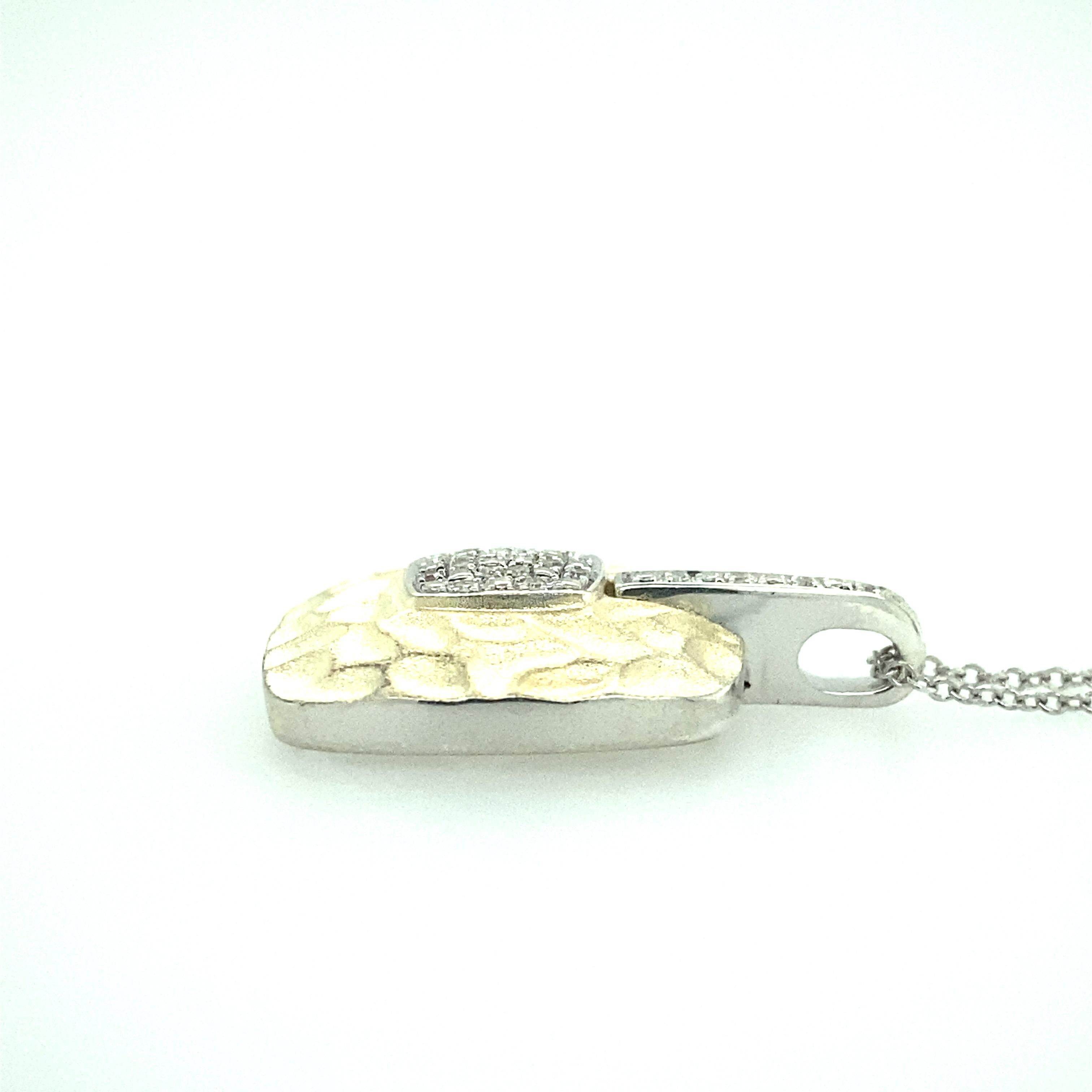Contemporary Sterling Silver Vermeil Diamond Pendant Necklace