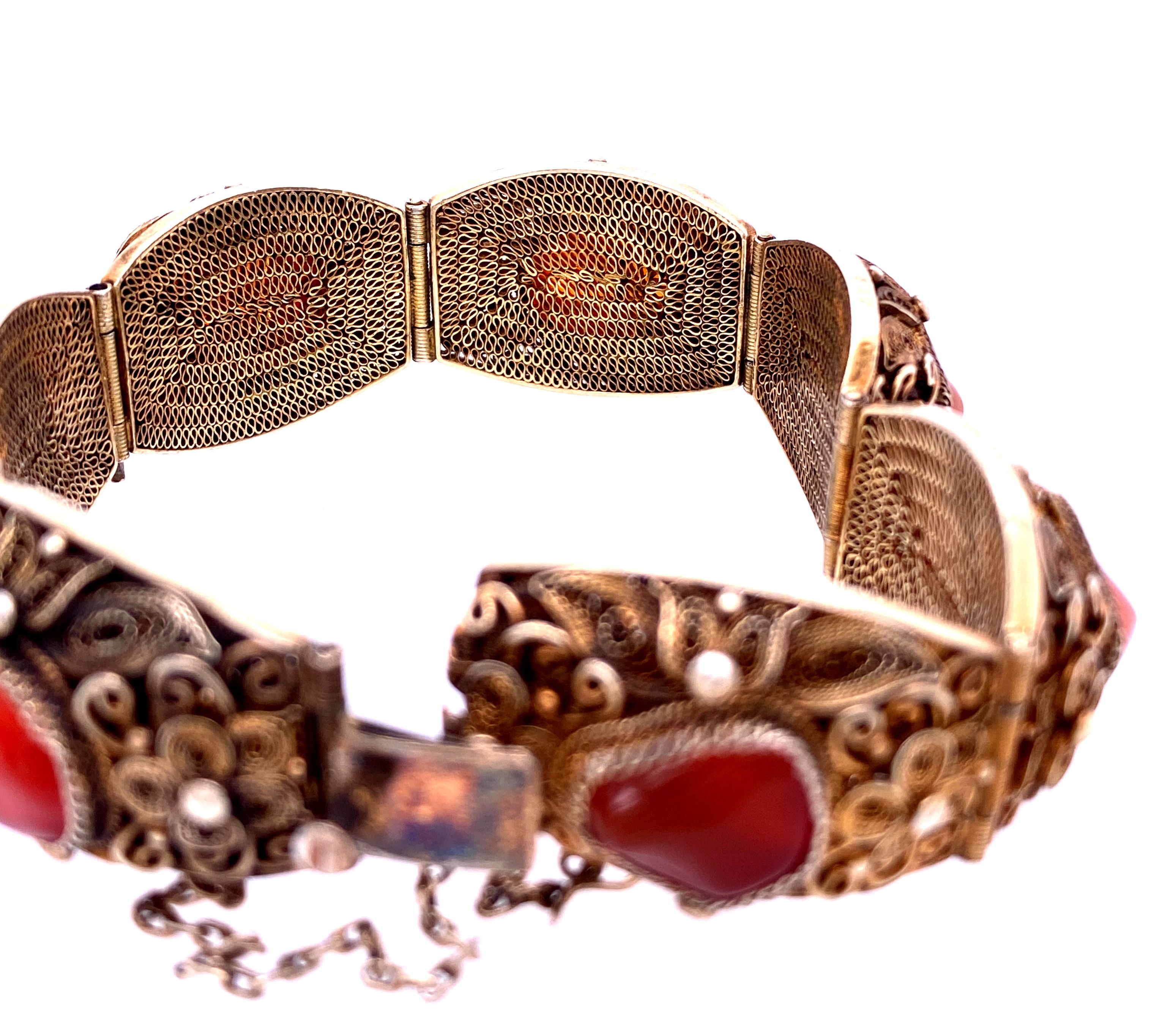 Retro Sterling Silver Vermeil Filigree Carnelian Bracelet