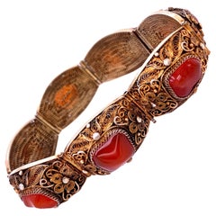 Retro Sterling Silver Vermeil Filigree Carnelian Bracelet