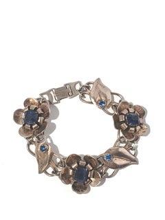 Sterling Silver Vermeil Flower Link Blue Stone Bracelet