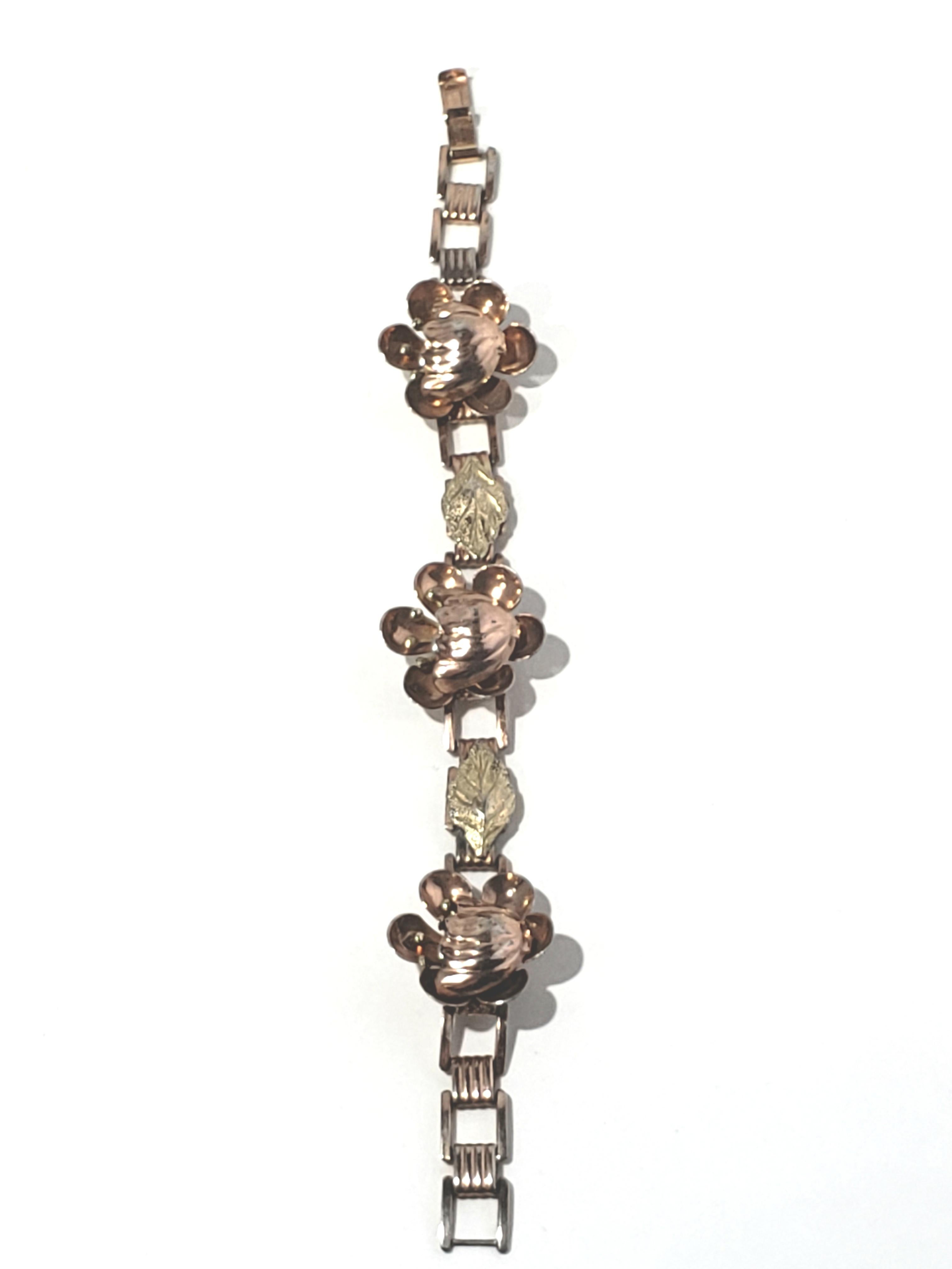 Sterling Silver Vermeil Flower Link Bracelet For Sale 2
