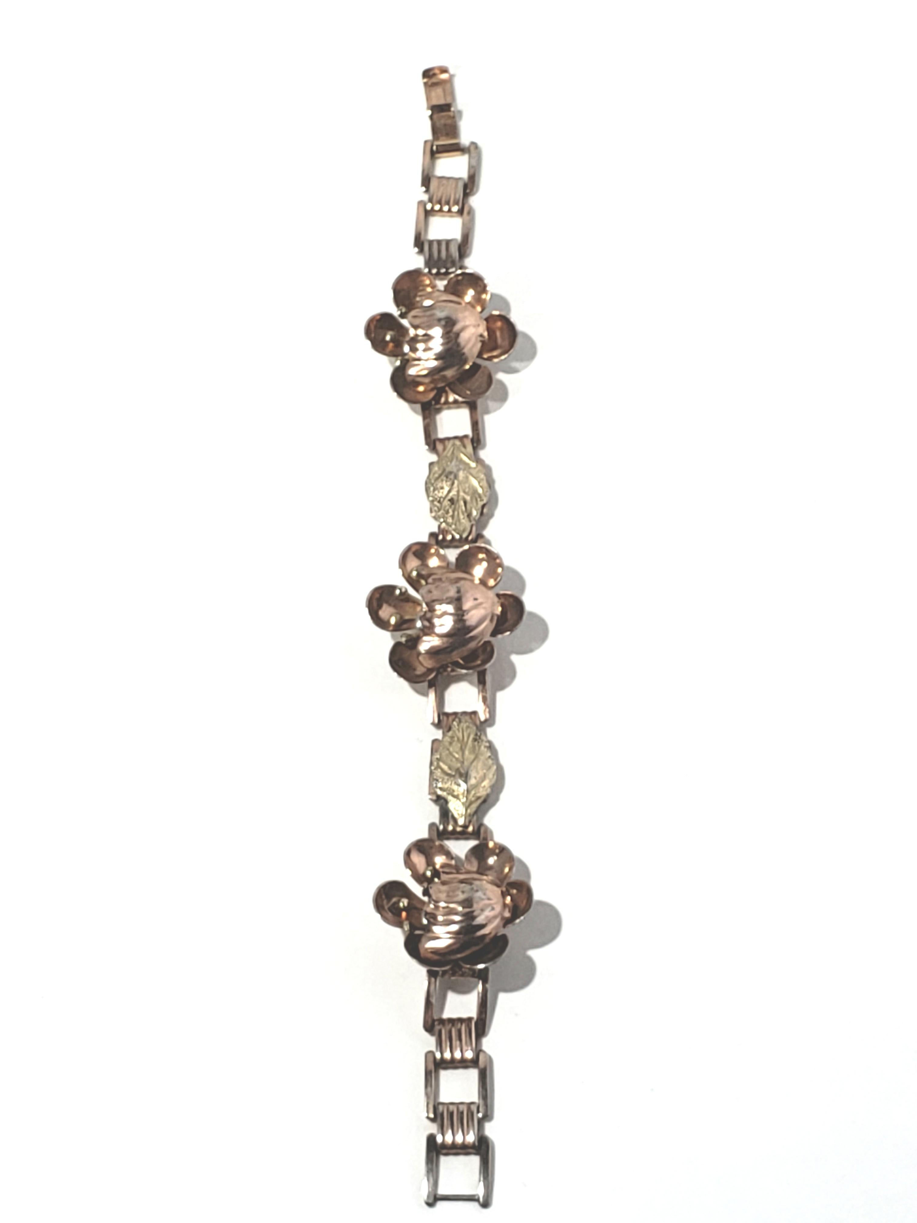 Sterling Silver Vermeil Flower Link Bracelet For Sale 3