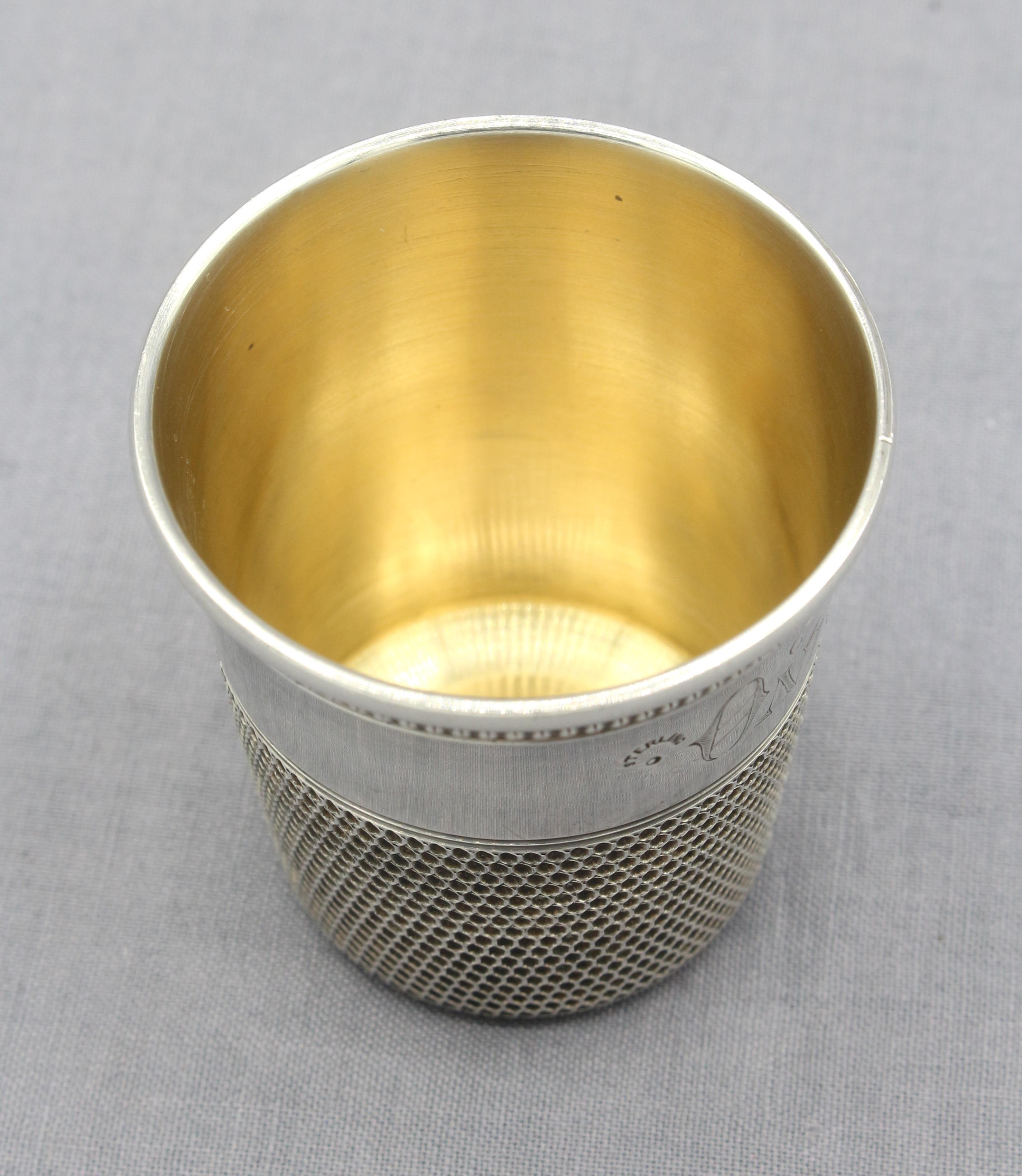 Late Victorian Sterling Silver & Vermeil Giant Thimble Shot Glass, Late 19th Century